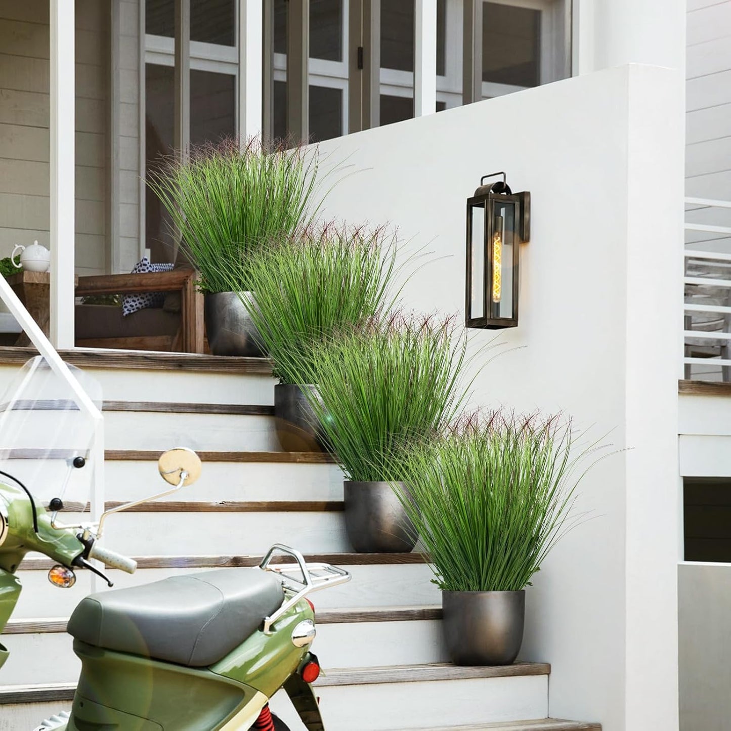 24Pcs Artificial Grass Plants, Faux Shrubs Wheat Grass, Artificial Tall Grass Fake Plants for Outdoor Decor,Artificial Greenery Stems Weed for Room Indoor Home Decor(Green Red Tail)