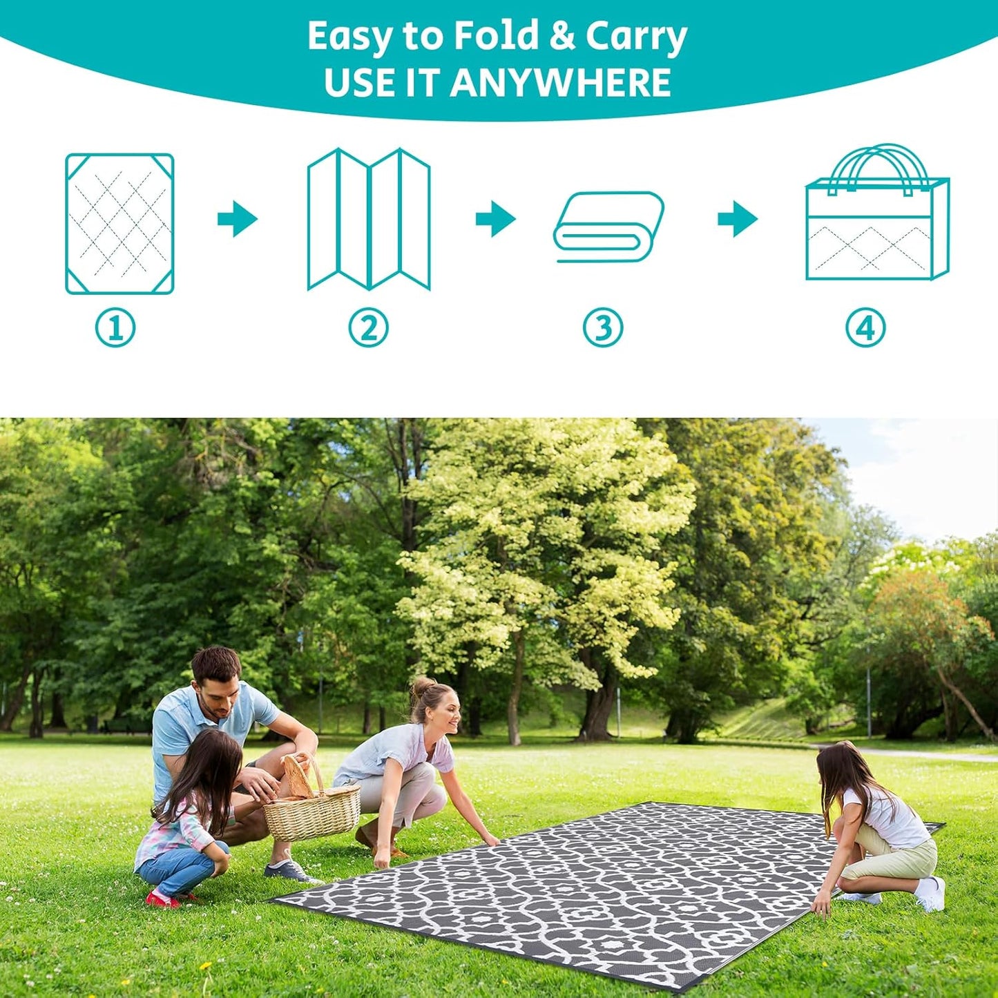 HEBE Outdoor Rug Waterproof 6x9, Plastic Straw Rug Camping Rug, Reversible Outdoor Patio Rugs RV Mat Clearance, Indoor Outside Floor Carpet for Porch,Deck,Camper,Balcony,Backyard