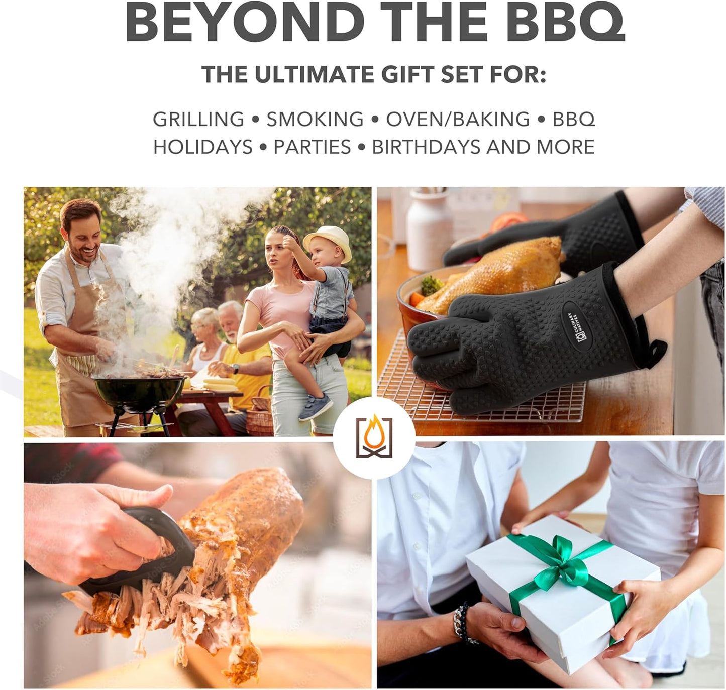 Meat Claws and Smoker Gloves | No.1 Heat Resistant BBQ Grill Gloves | Pulled Pork Claws | Thermometer | Silicone Oven Mitts & Razor-Edge Meat Shredders | Barbecue, Grilling, Smoking, Shredding (Black)