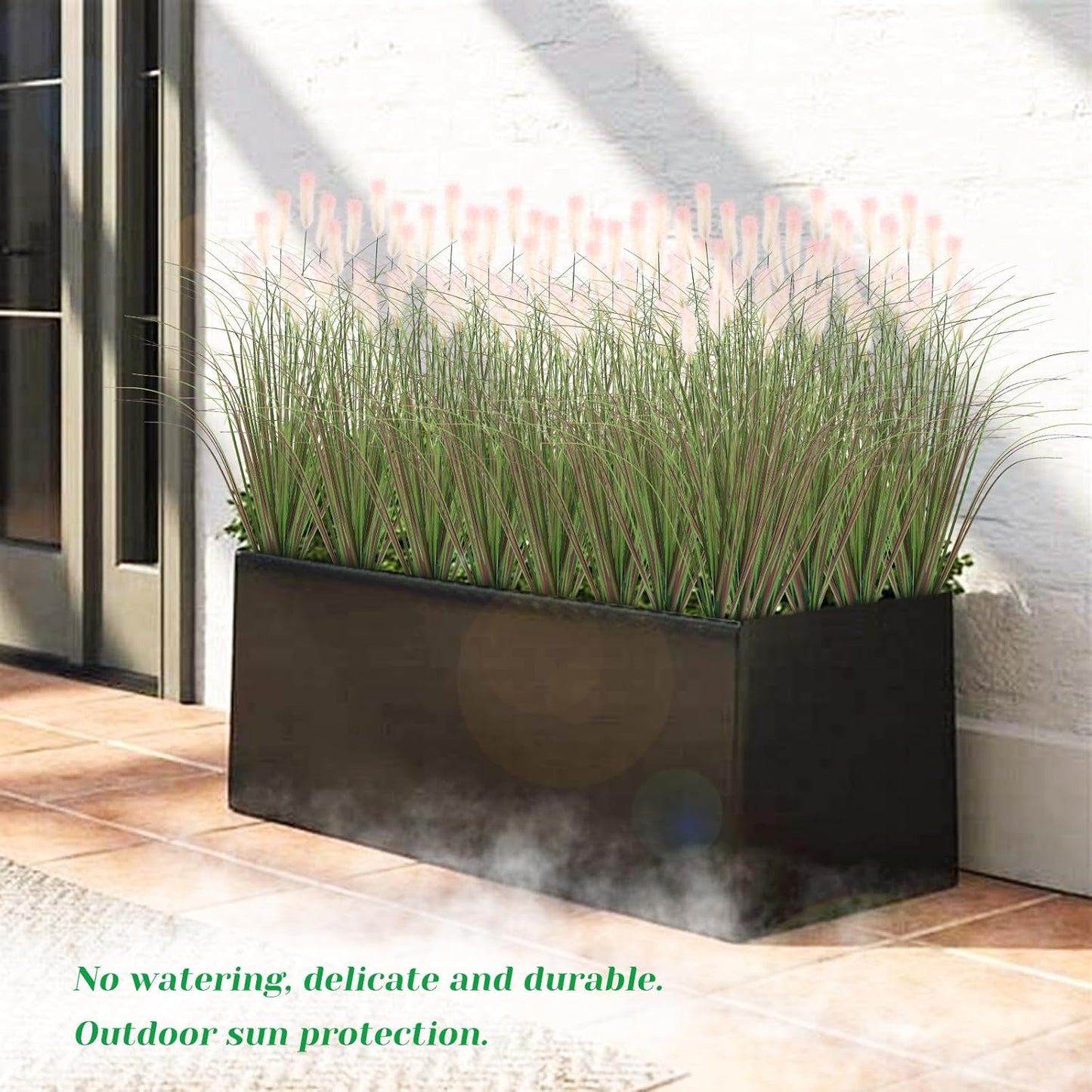 Artificial Grasses Plants Oudoor 24 Bunches Onion Grass Greenery with Plush Faux Fake Shrubs Plant Onion Wheat Grass for Outside Garden Indoor House Home Office Décor (Light Purple & Pink Plush