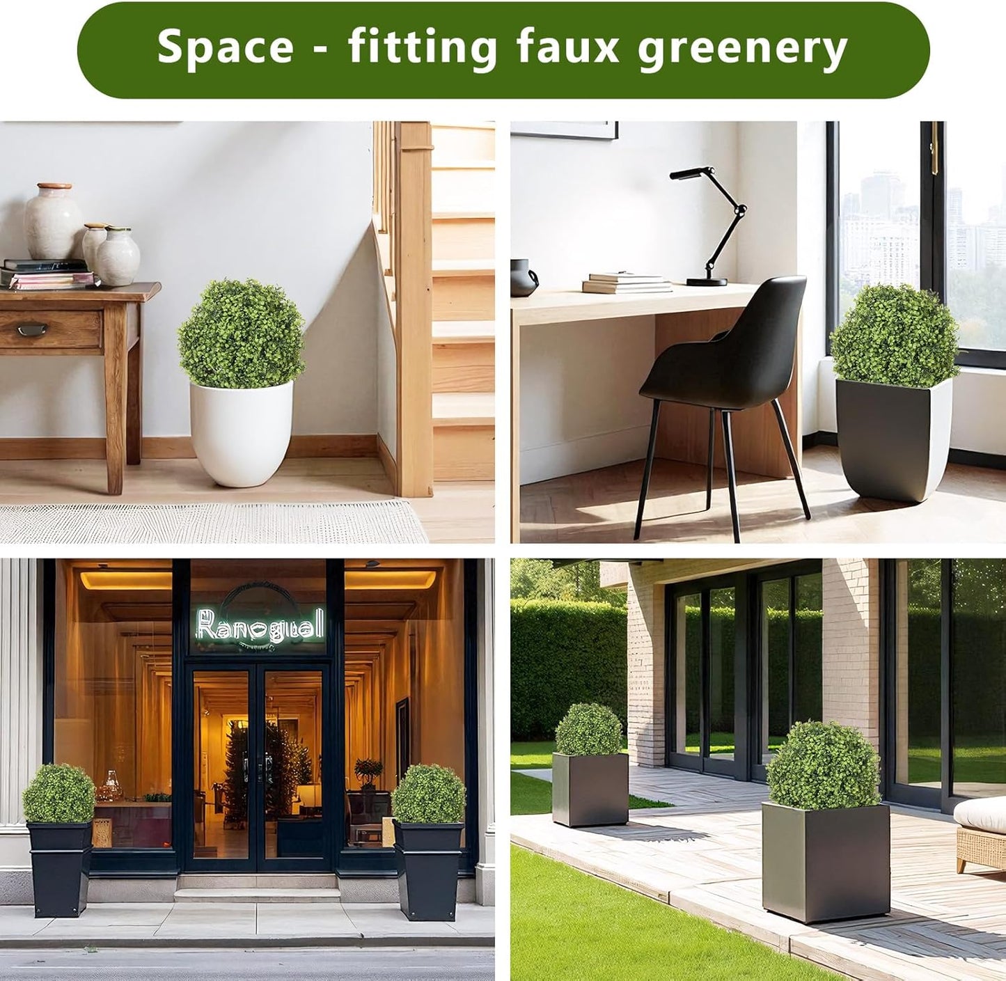 THE BLOOM TIMES 2ft Boxwood Topiary Ball Trees Artificial Outdoor Set of 2, 24" Faux Evergreen Plants Outside UV Resistant Greenery, Fake Potted Bushes and Shrubs for Front Porch Planter Patio Decor