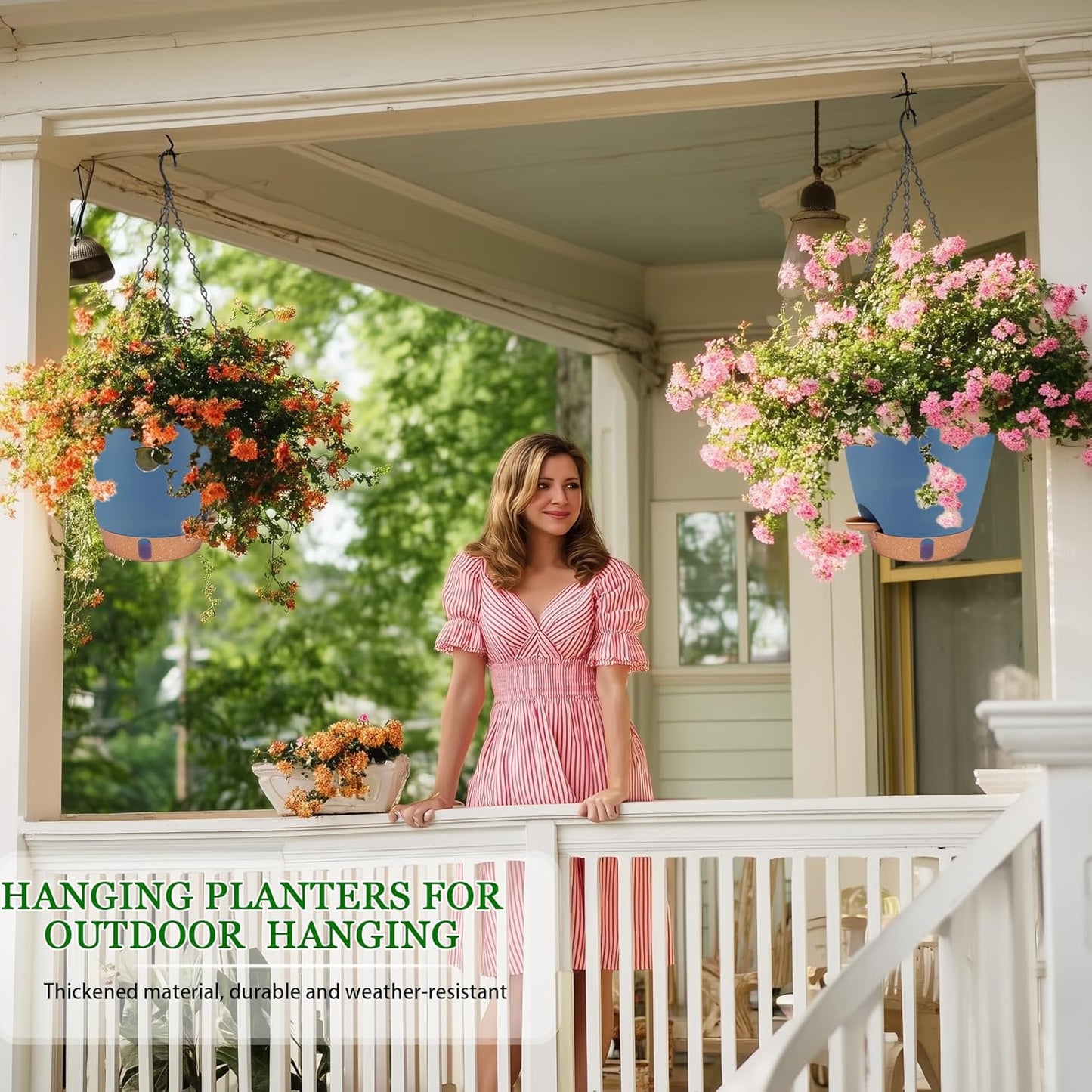 Hanging Planters for Indoor Plants 8 Inch, 2 Pack Hanging Baskets for Plants, Self Watering Hanging Flower Pots with Drainage Hole & 2 Kinds of Plant Hangers for Garden Home Decor (Navy Blue, 8 inch)