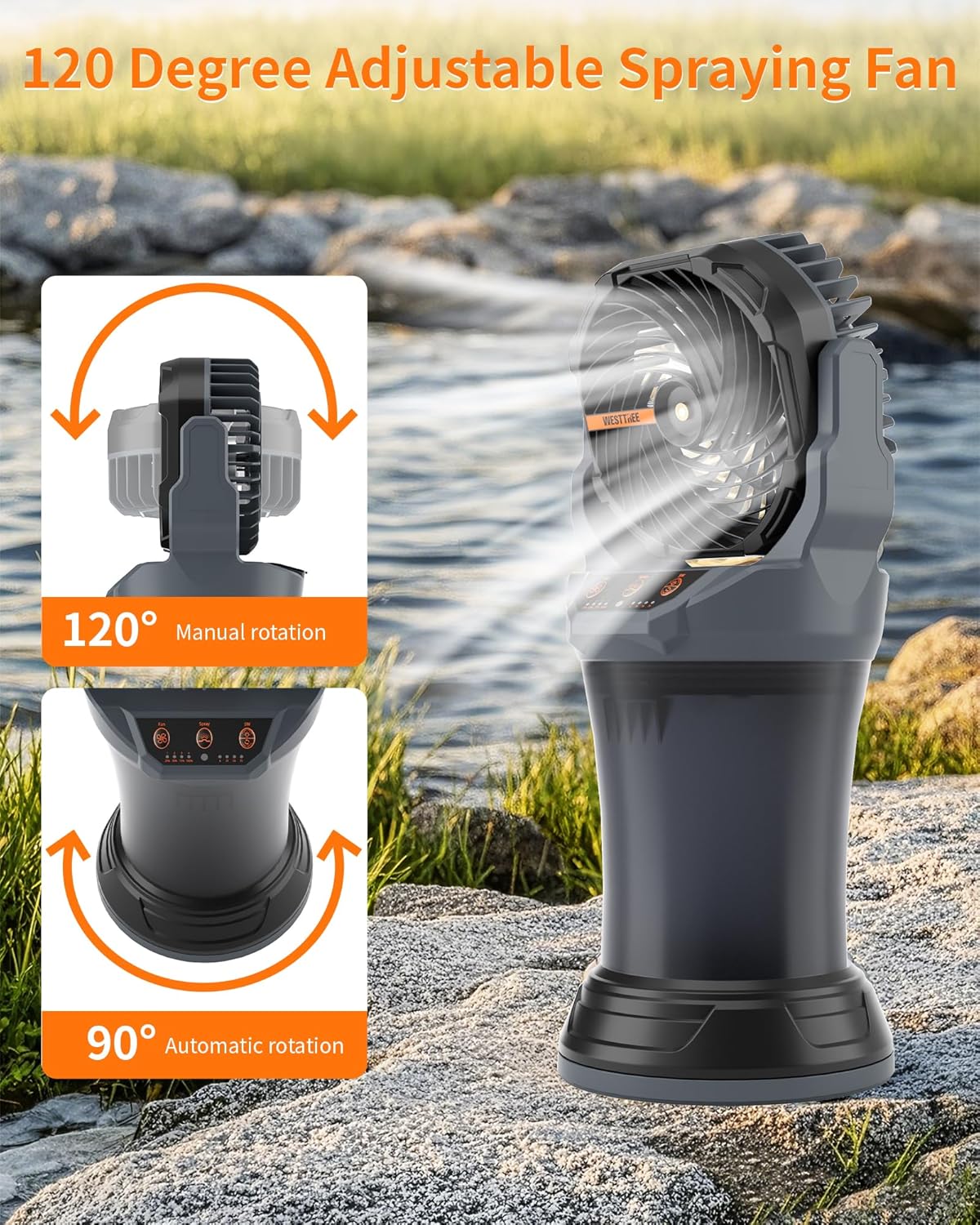 Portable Misting Fan with Large Battery Fan-Rechargeable Outdoor Misting Cooling Fans with 2L Water Tank,RGB Lights,4 Speeds & Spray Modes-for Patio, Camping, Beach, Workshop (Gray- Black)