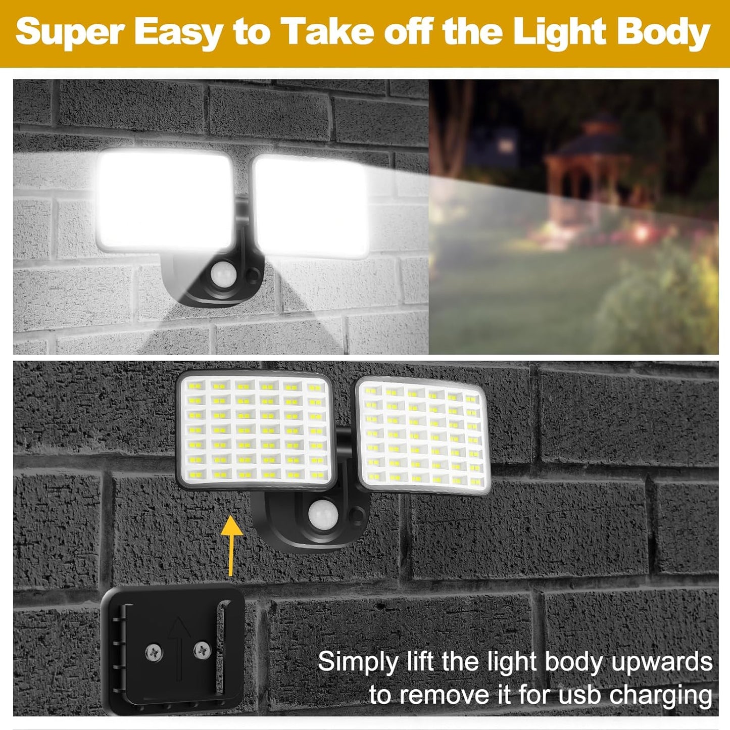 Rechargeable Battery Operated Light, 2500&4000LM Motion Sensor Security Light(1-3 Months Endurance), USB Charging LED Flood Outdoor for Garage/Yard/Entryways/Patio/Garden (2 Pack)