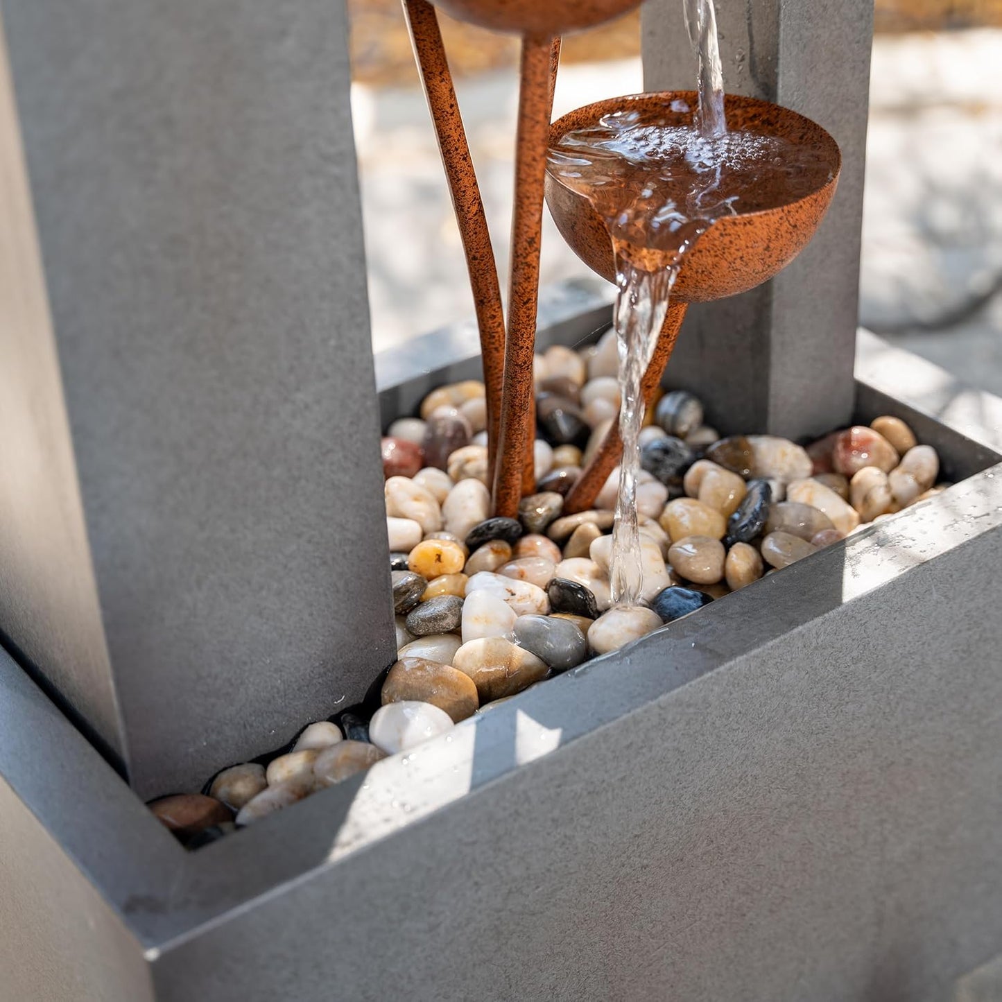 XBrand Sculptural Freestanding Metal Multi-Tiered Water Fountain w/Flowers, No LED Lights, Gray and Bronze, 38" Tall