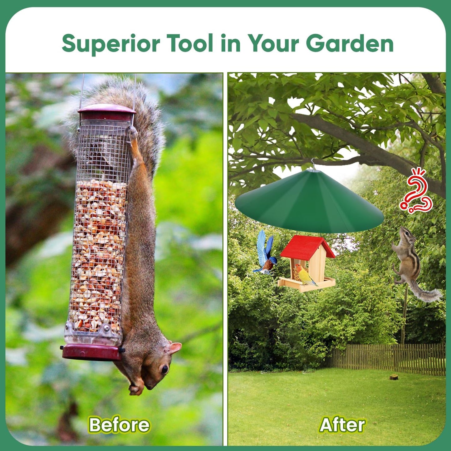 24-inch Large Outdoor Squirrel Baffles for Bird Feeders Pole, Two Way Use, Green Color