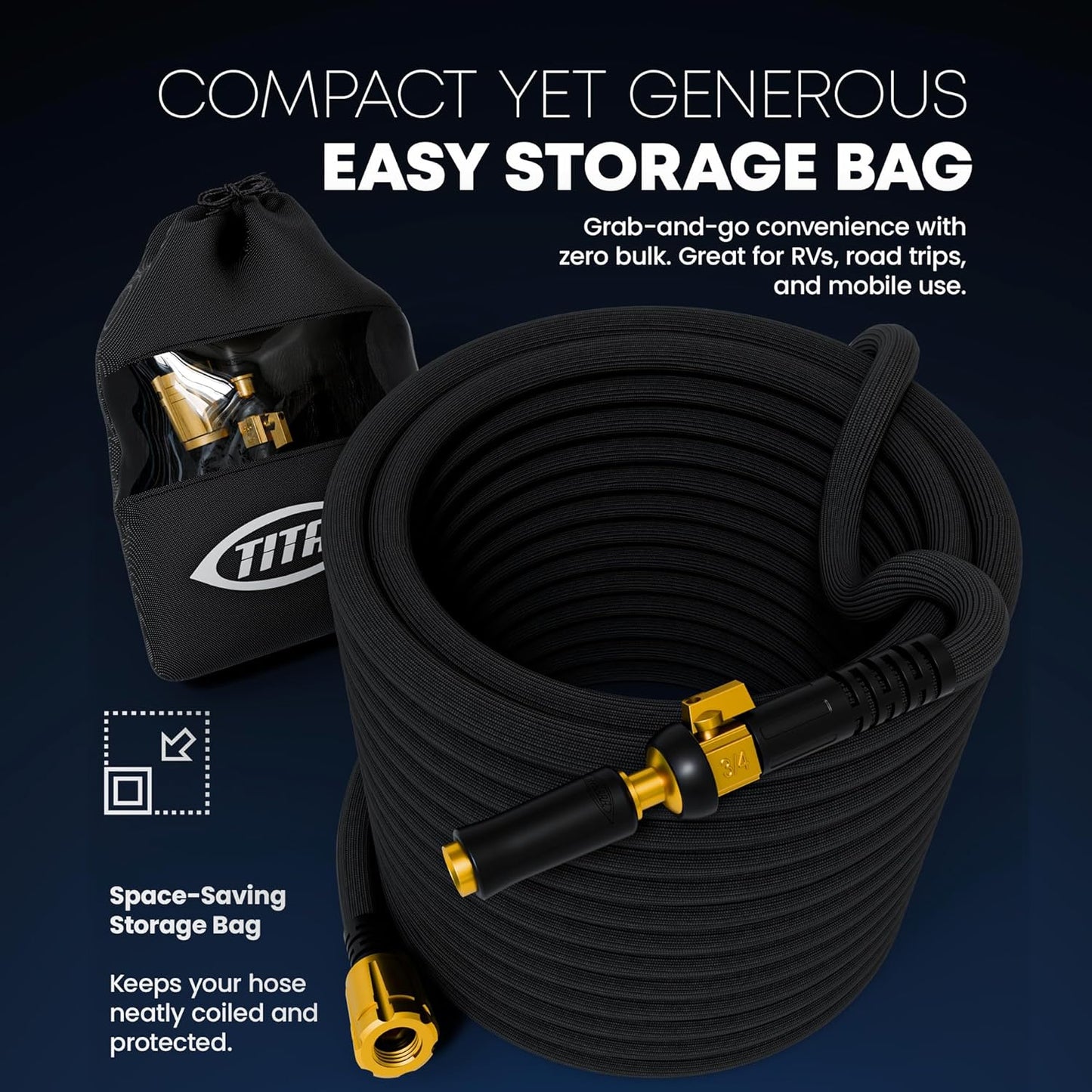 TITAN Flexible Garden Hose 20FT – Ultra Lightweight, Heavy Duty Water Hose with Brass Fittings & Jet Nozzle – Kink-Free, Non-Expanding, Durable Fabric Hose for Yard, Lawn, Car Wash, Outdoor Use