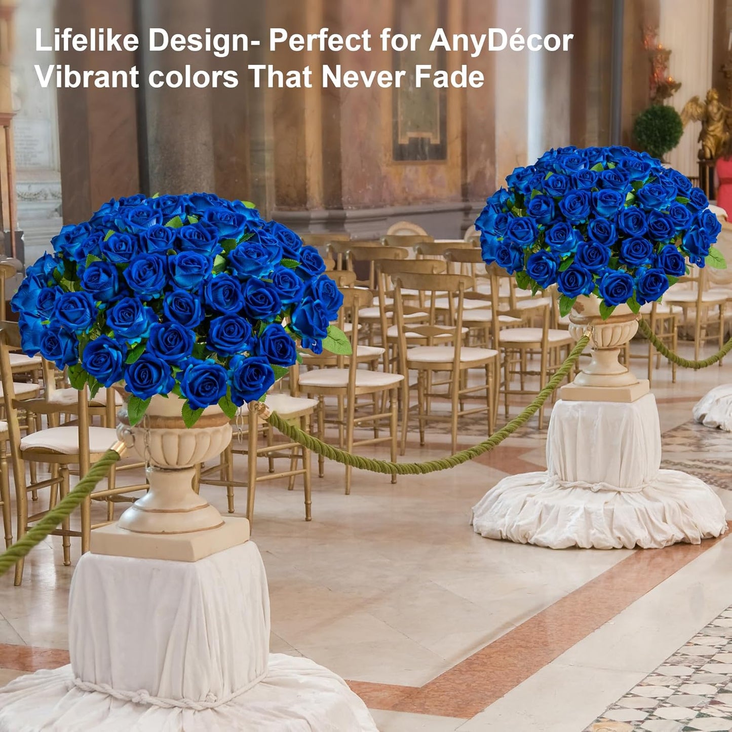 Fake Plants Roses Flowers Plastic Flowers Spring Decorations for Home Gifts for Gf Roses Artificial Flowers for Vase Fake Flowers Home Decor Fake Plant 19.6"(50PCS Blue)