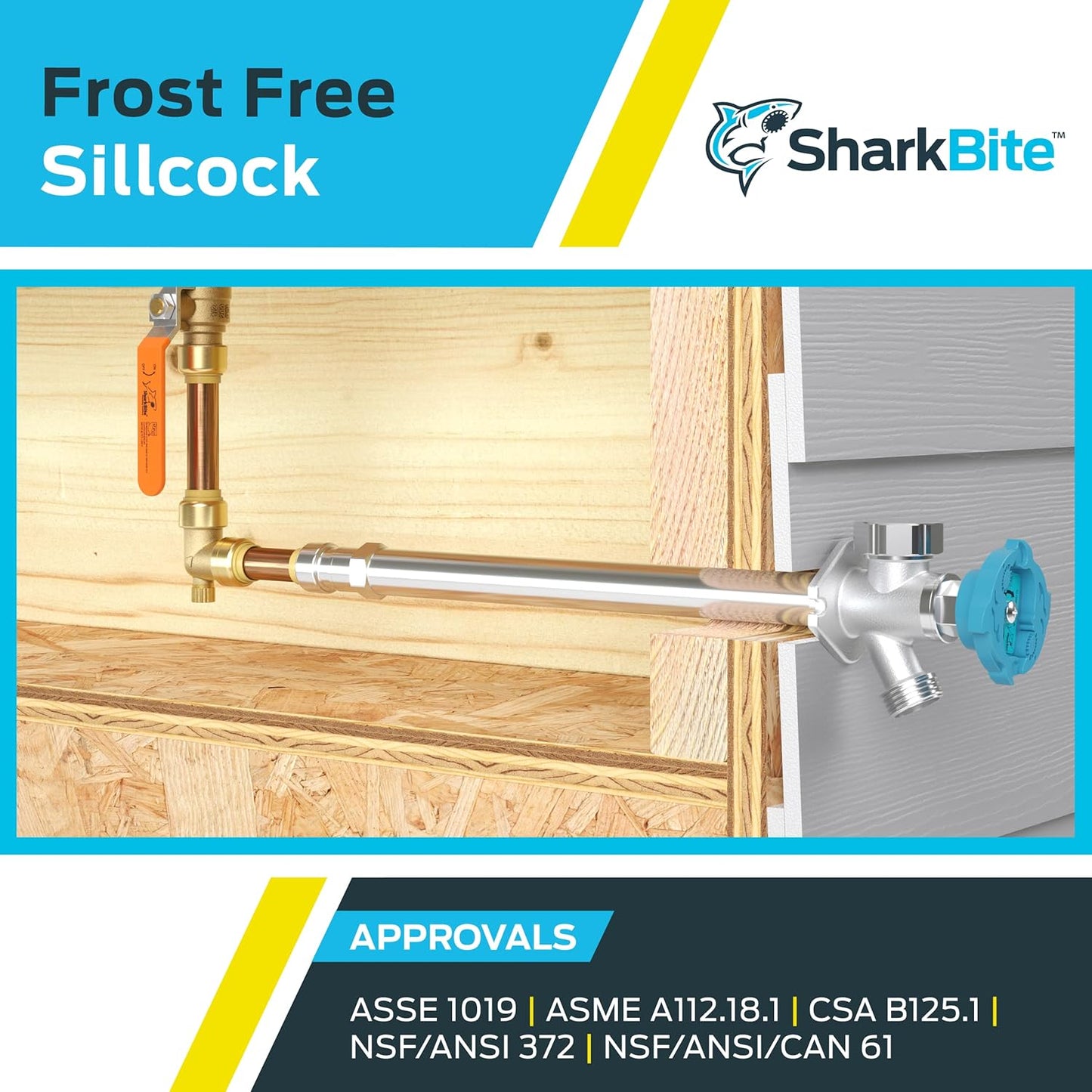 SharkBite 15 Inch Frost Free Sillcock, 1/2 x 3/4 Inch MHT, Push to Connect Brass Plumbing Fitting, PEX Pipe, Copper, CPVC, PE-RT, HDPE, 24637LF