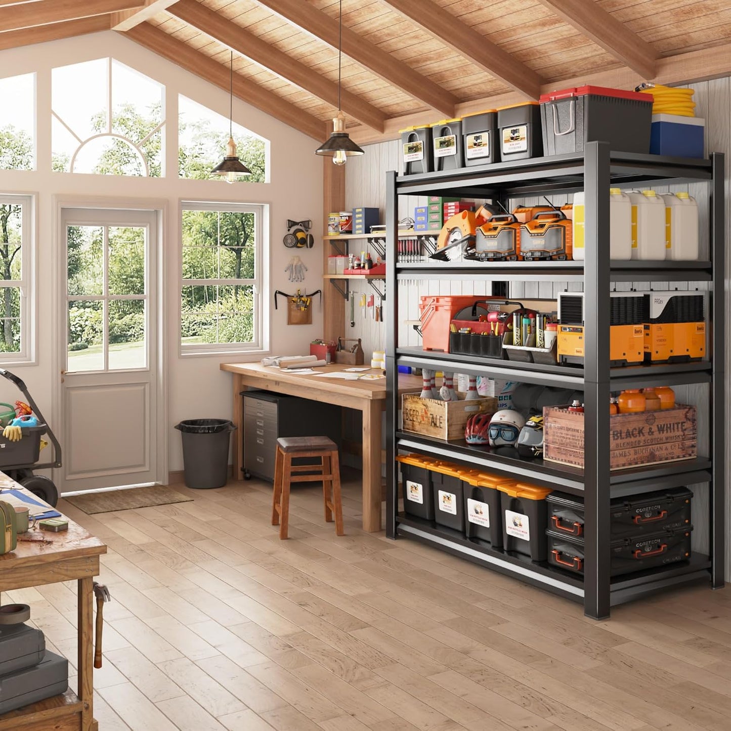 REIBII Garage Shelving, 3000 LBS Garage Shelves, Adjustable Metal Storage Shelves, 5 Tier Heavy Duty Shelving Units for Garage, Basement, Warehouse, Kitchen, Pantry, 72" H x 36" W x 16" D