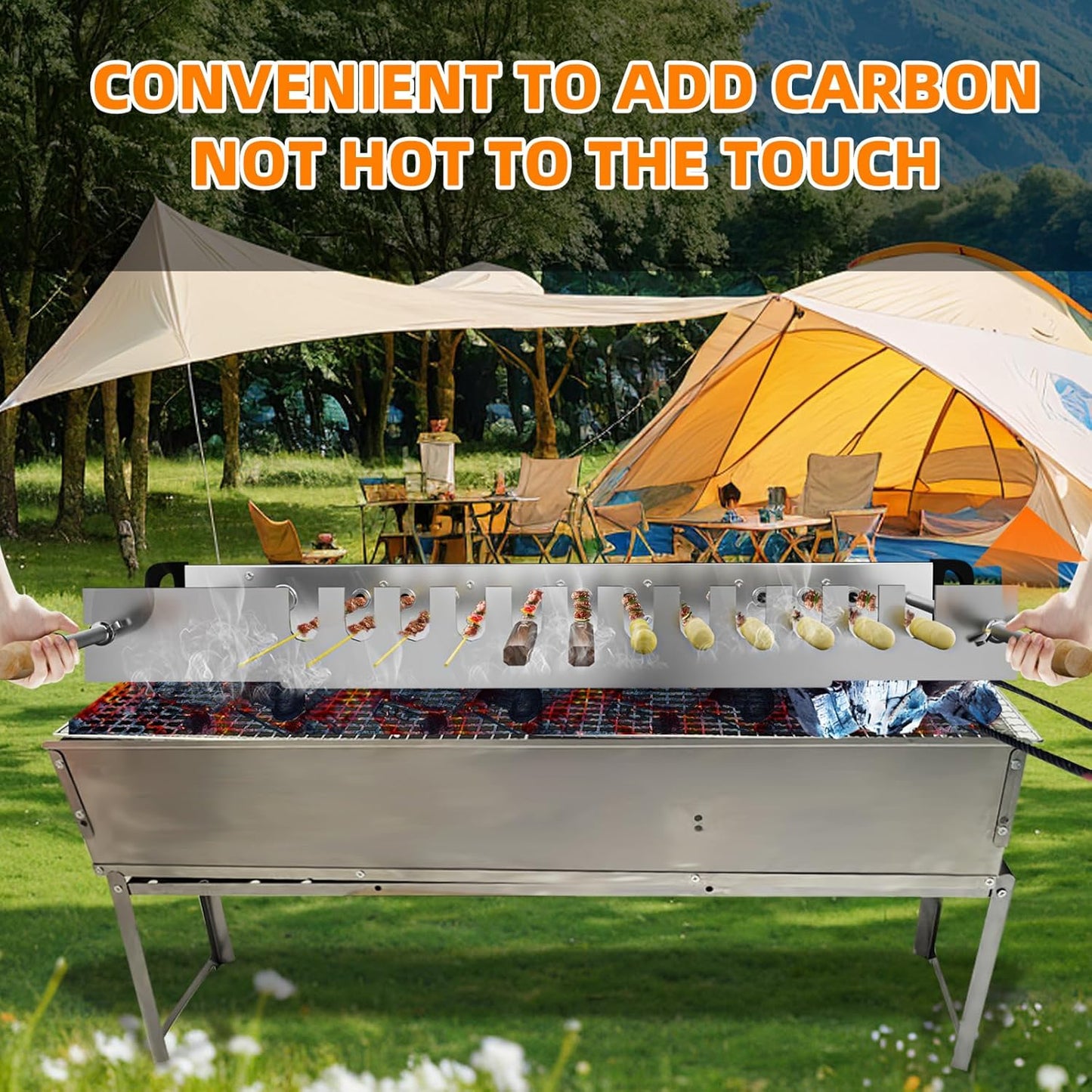 Stainless Steel Electric Barbecue Grill, Automatic Rotating, Adjustable Width for BBQ (G500)