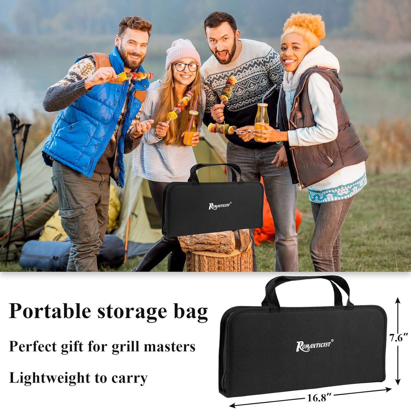 ROMANTICIST 27pcs Heavy Duty Grilling Gifts for Men Dad Fathers Day, Extra Thick BBQ Accessories Tools Set, Stainless Steel Grill Utensils Kit with Meat Claws, Carrying Bag for Outdoor Camping Black