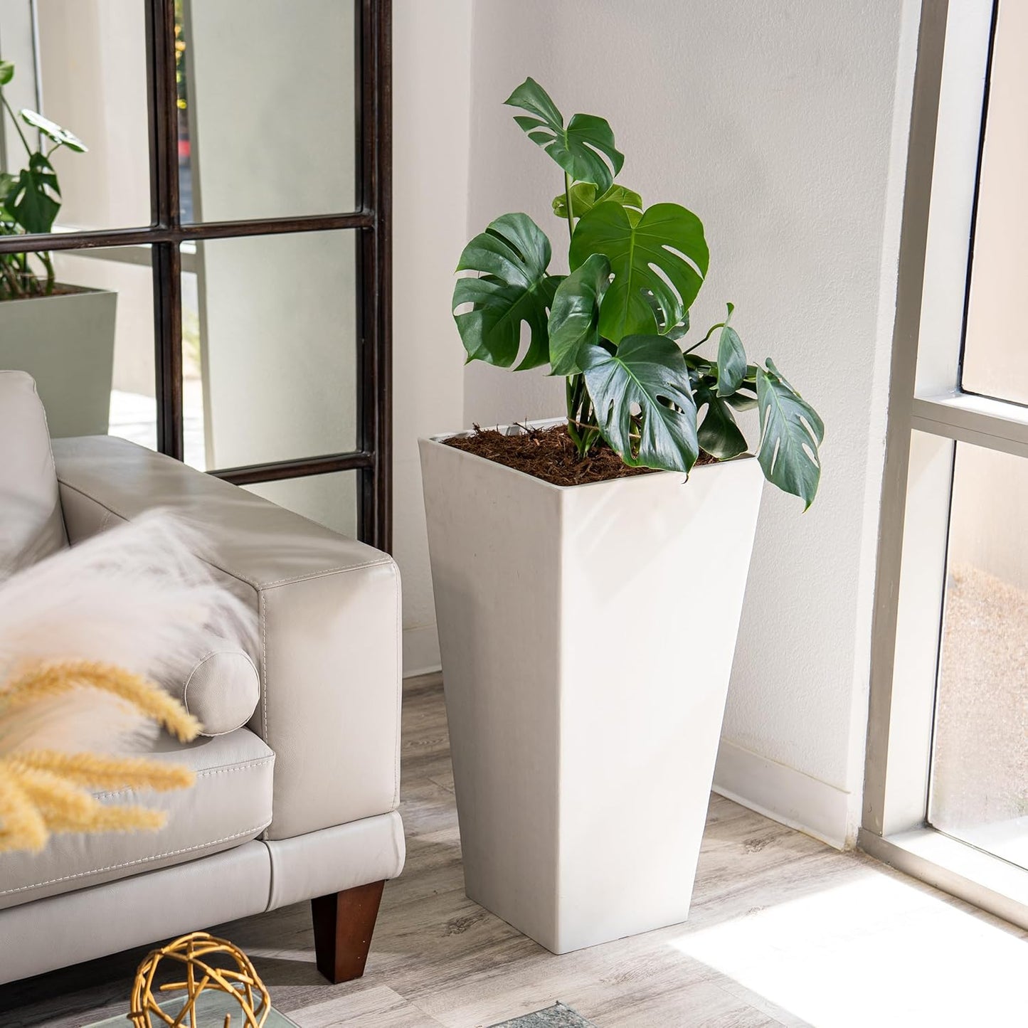 XBrand Modern 28-Inch Square Planter, Modern Tapered Planter Perfect for Indoor & Outdoor, Patio Décor, Set of 2