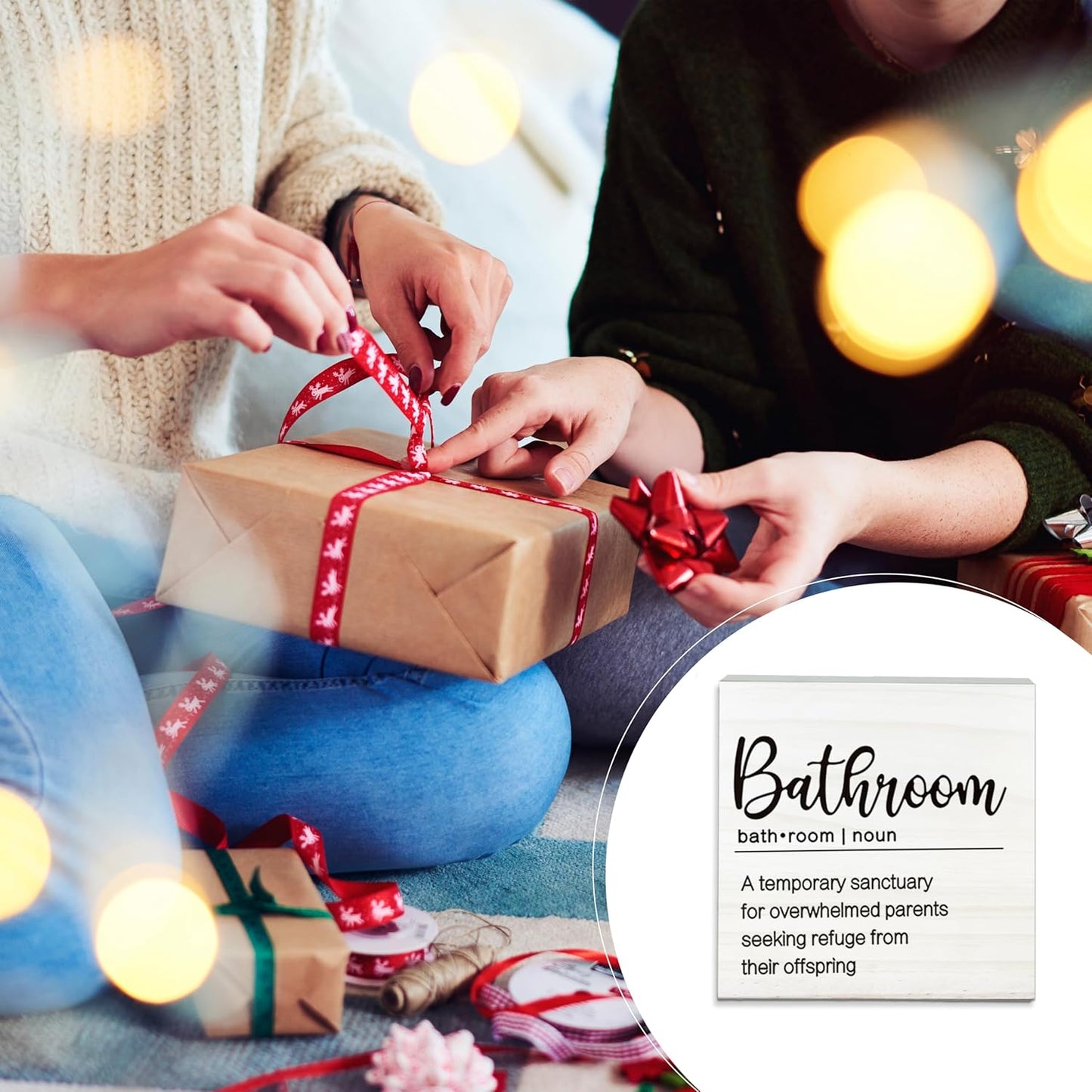 A Temporary Sanctuary For Overwhelmed Parents Wooden Sign - Funny White Block Plaque Desk Decoration-5x5 inches Rustic Wood Block Gifts For Friends Family-Bathroom Tabletop Favors & Supplies-A02