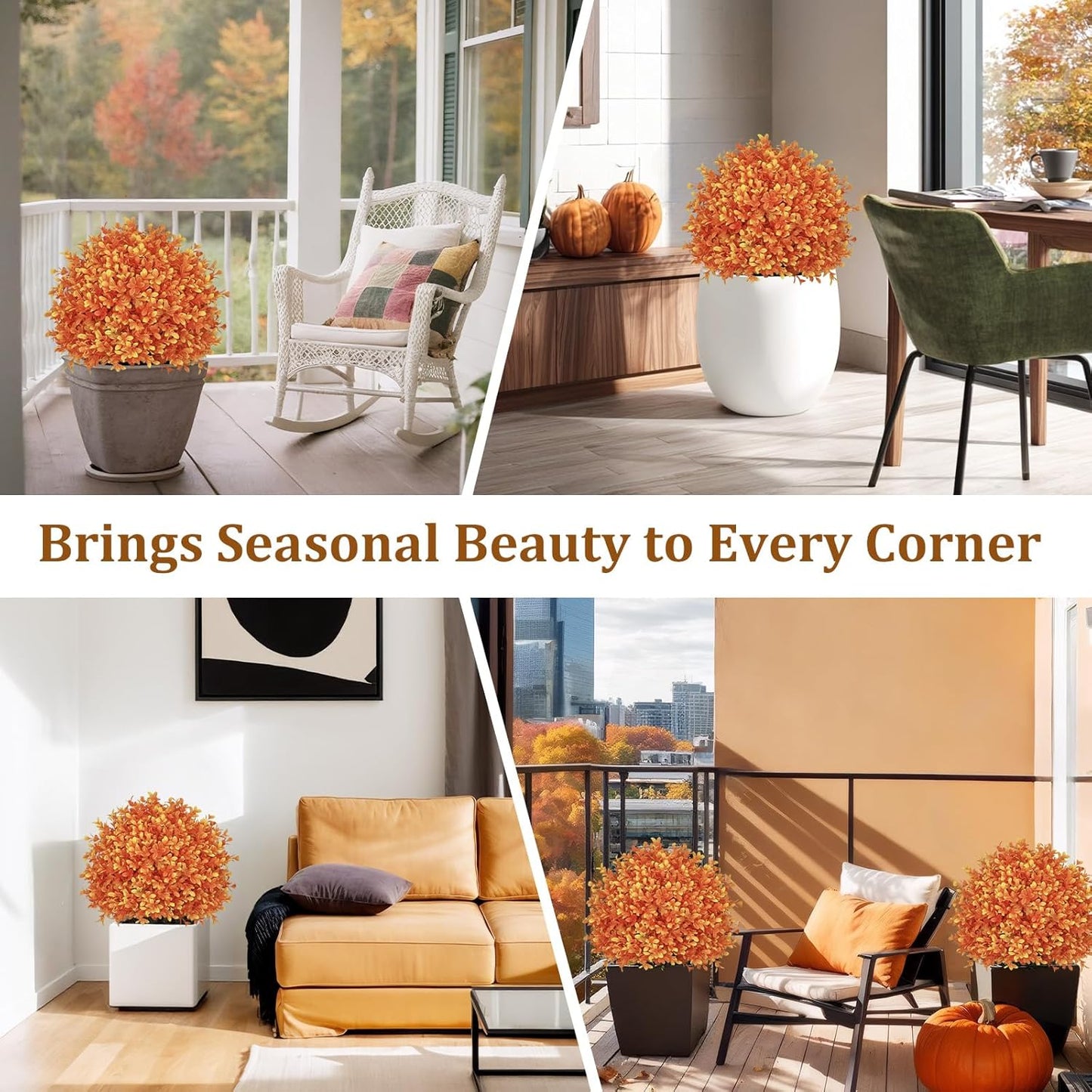 24" Tall Artificial Boxwood Ball Fall Topiary Trees Set of 2, UV Resistant Large Faux Plants Outdoor, 2ft Fake Bushes and Shrubs Look Real with Stake for Front Porch Outside Planter Backyard Decor