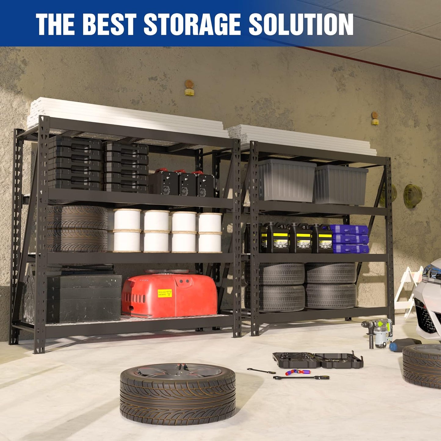 WORKPRO 68" Ultra Wide 4-Tier Metal Garage Shelving Unit, 68"W x 24"D x 65"H, 7200 LBS Capacity, Heavy Duty Storage Utility Rack, Industrial Adjustable Shelves for Shop Warehouse Basement, Pack of 2