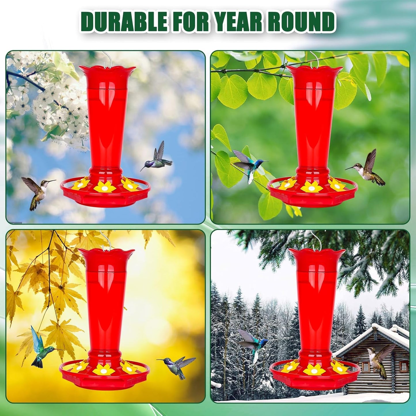 FEED GARDEN 10oz Plastic Hummingbird Feeders for Outdoors - 2 Pack Red, Ant & Bee Proof, 6 Feeding Ports, Easy Clean Red Nectar Feeders for Outside Hanging, Gifts for Mom