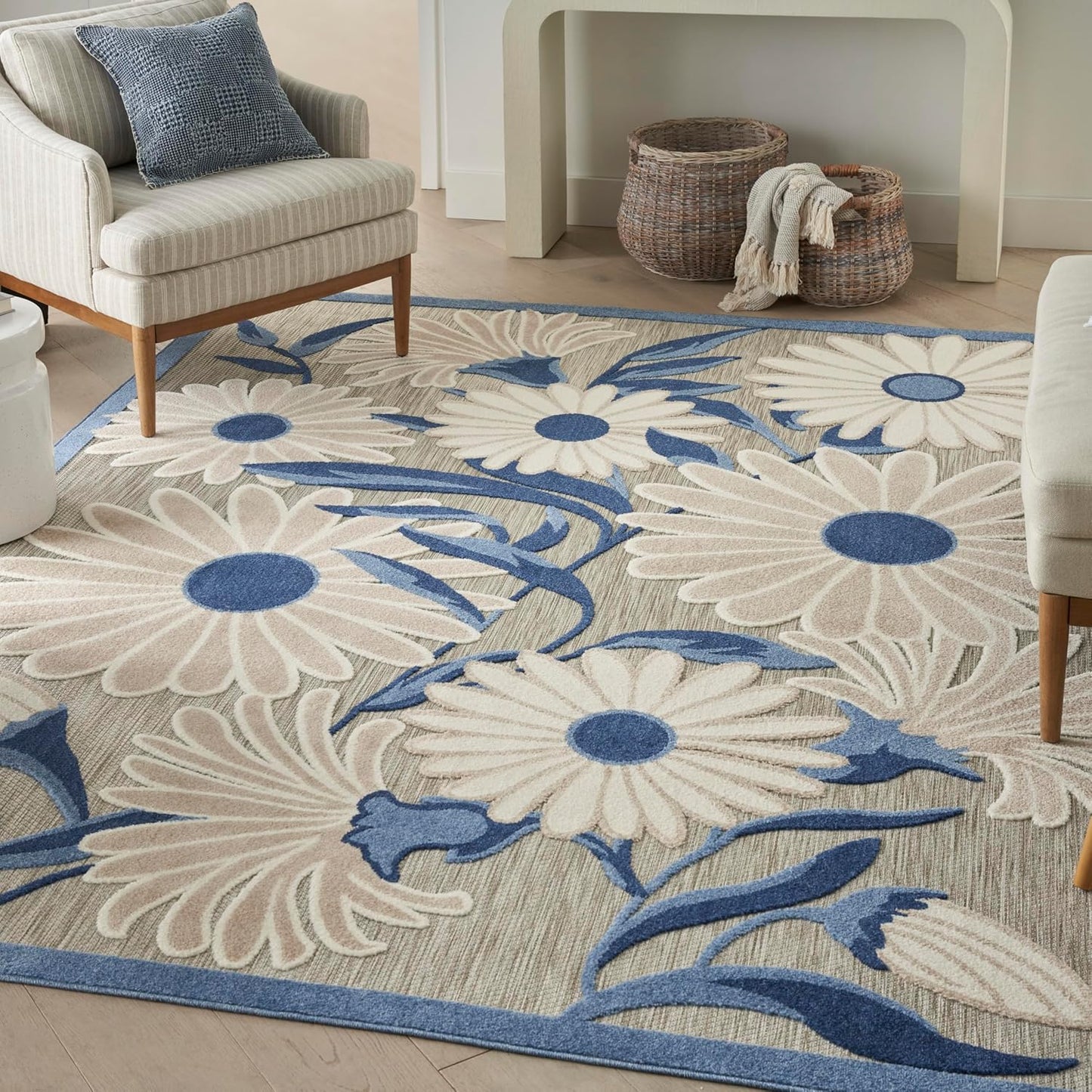 Nourison Home Aloha 7' x 10' Blue Gray Fabric Contemporary Area Rug (7' x 10')