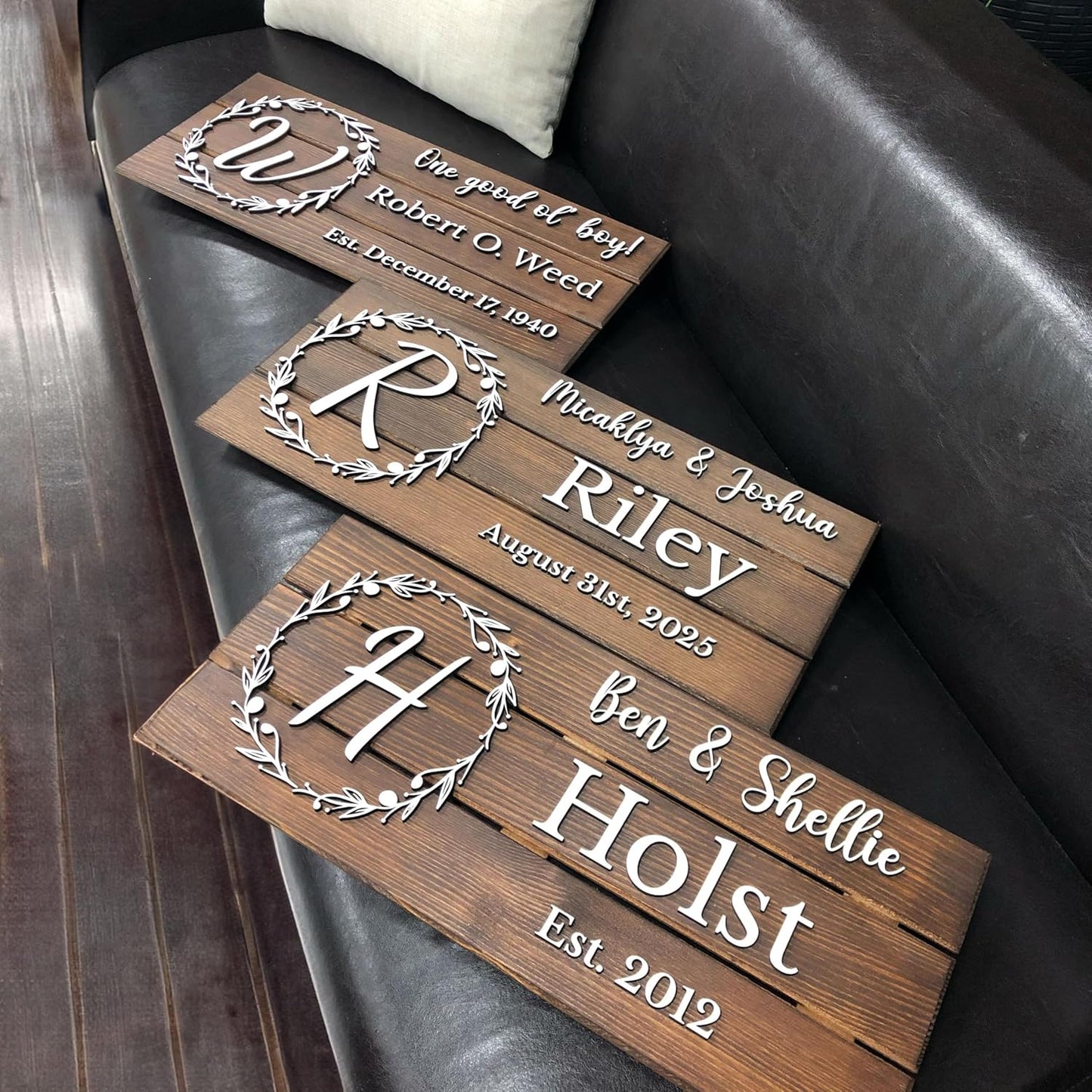 Personalized Wooden Monogram Family Sign with Couples Names, Custom Name Sign, Unique Wedding Gift for Couples, Rustic Established Date Plaque, Gifts for Wife
