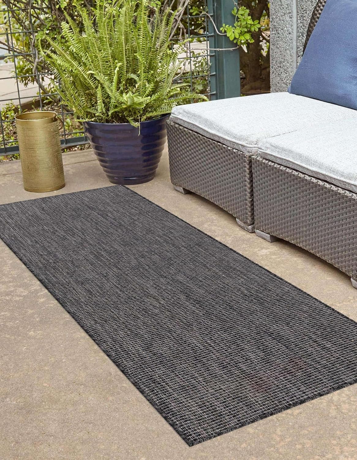 Unique Loom Collection Casual Transitional Solid Heathered Indoor/Outdoor Flatweave Area Rug (2' 7" x 10' Runner, Black/Ivory)
