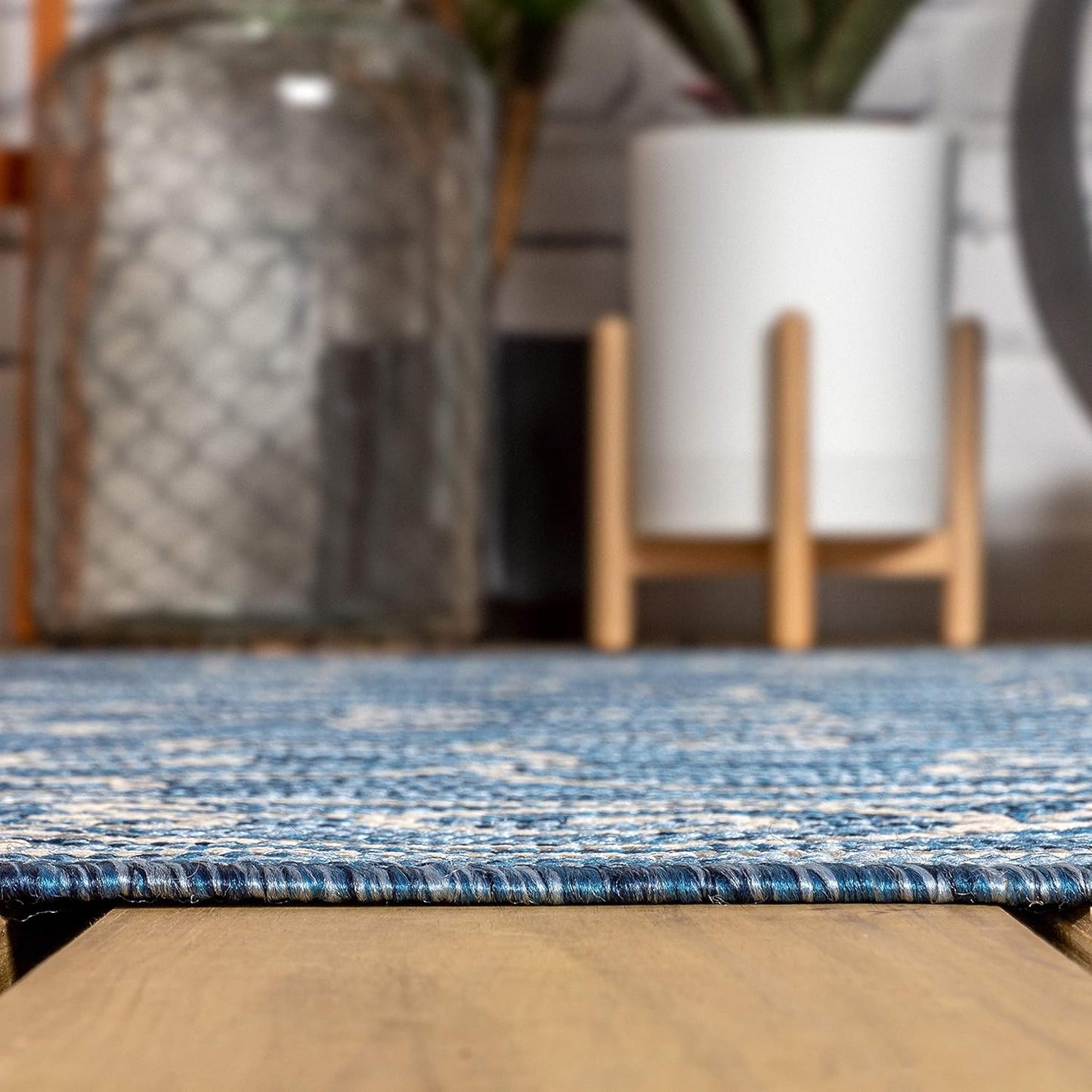 JONATHAN Y SMB106D-8TGN Charleston Vintage Filigree Textured Weave Navy/Gray 8' Octagon Indoor/Outdoor Area Rug, Non-Shedding, Stain Resistant,Fade Resistant, Easy-Cleaning for Backyard Patio, Porch