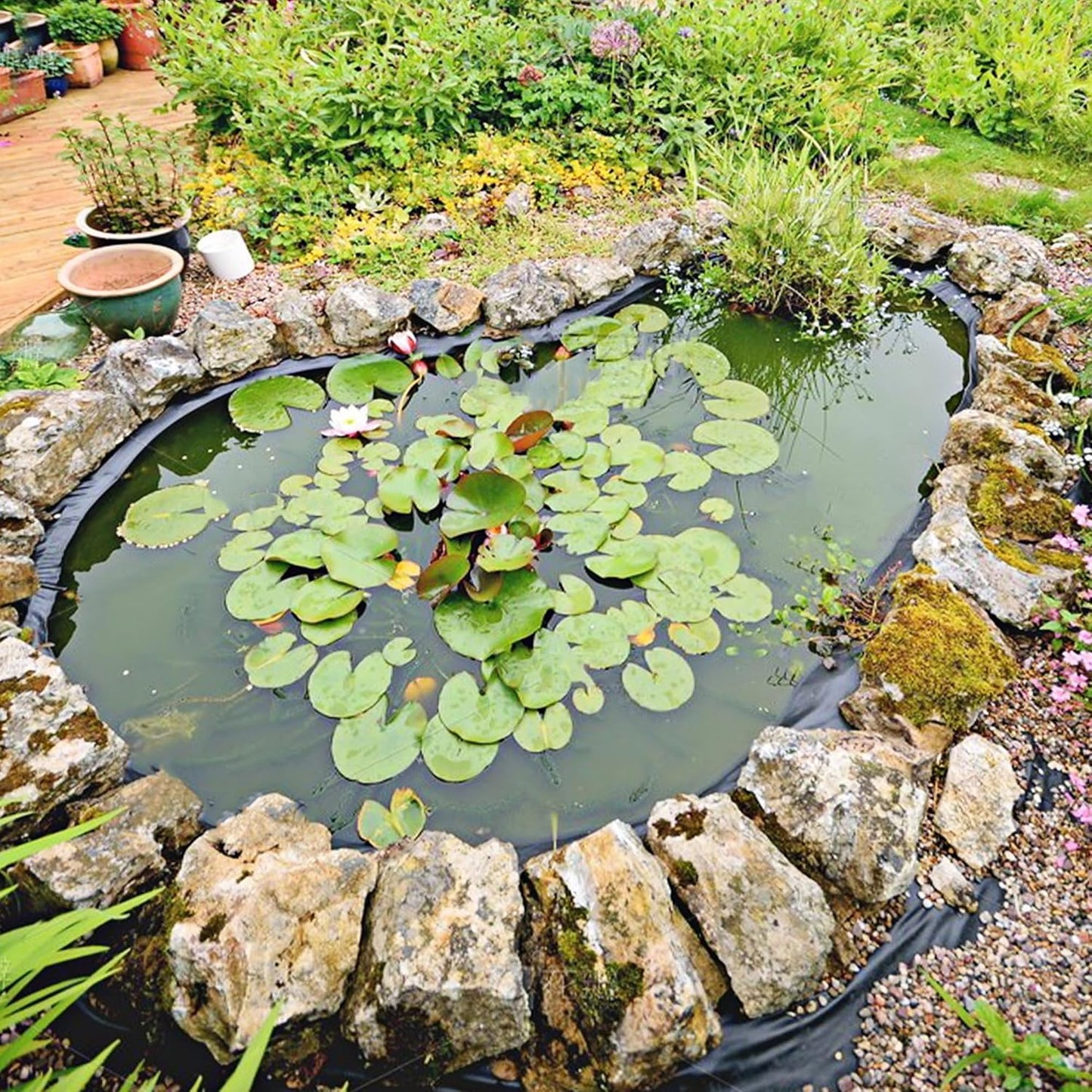 10 x 10 FT Pond Liner, 20 Mil Fish Pond HDPE Liner, Pond Liners for Outdoor Ponds, Koi Ponds, Garden Fountain, Waterfall