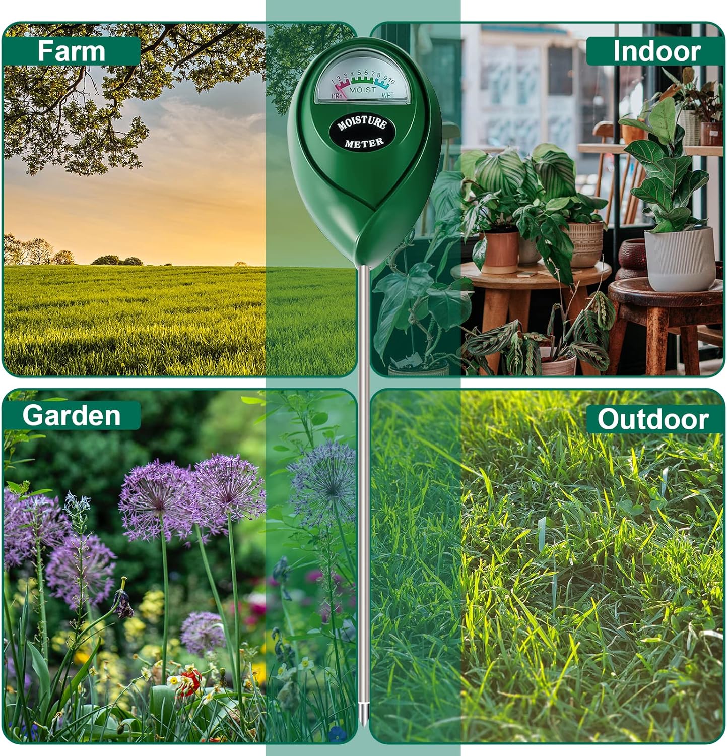 SZHLUX Moisture Meter Water Monitor Soil Hygrometer Sensor Care, Lawn, Farm, Indoor & Outdoor. (Plant Gifts for Gardeners), 10.23inch, Green