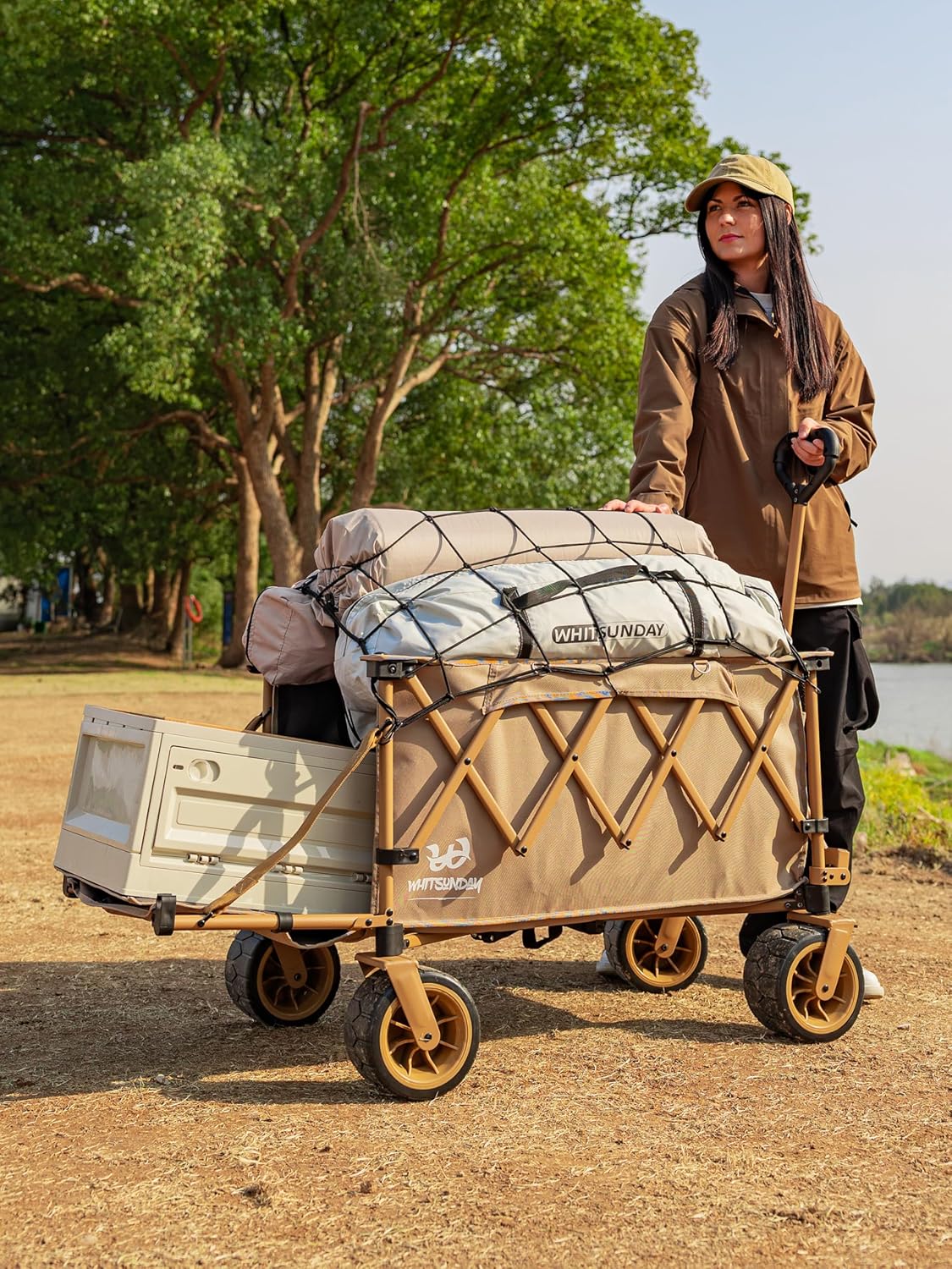 Whitsunday Collapsible Folding Wagon Heavy Duty Utility Beach Wagons with Opened Tailgate and All-Terrain Wheels for Camping,Garden,Sports Grey