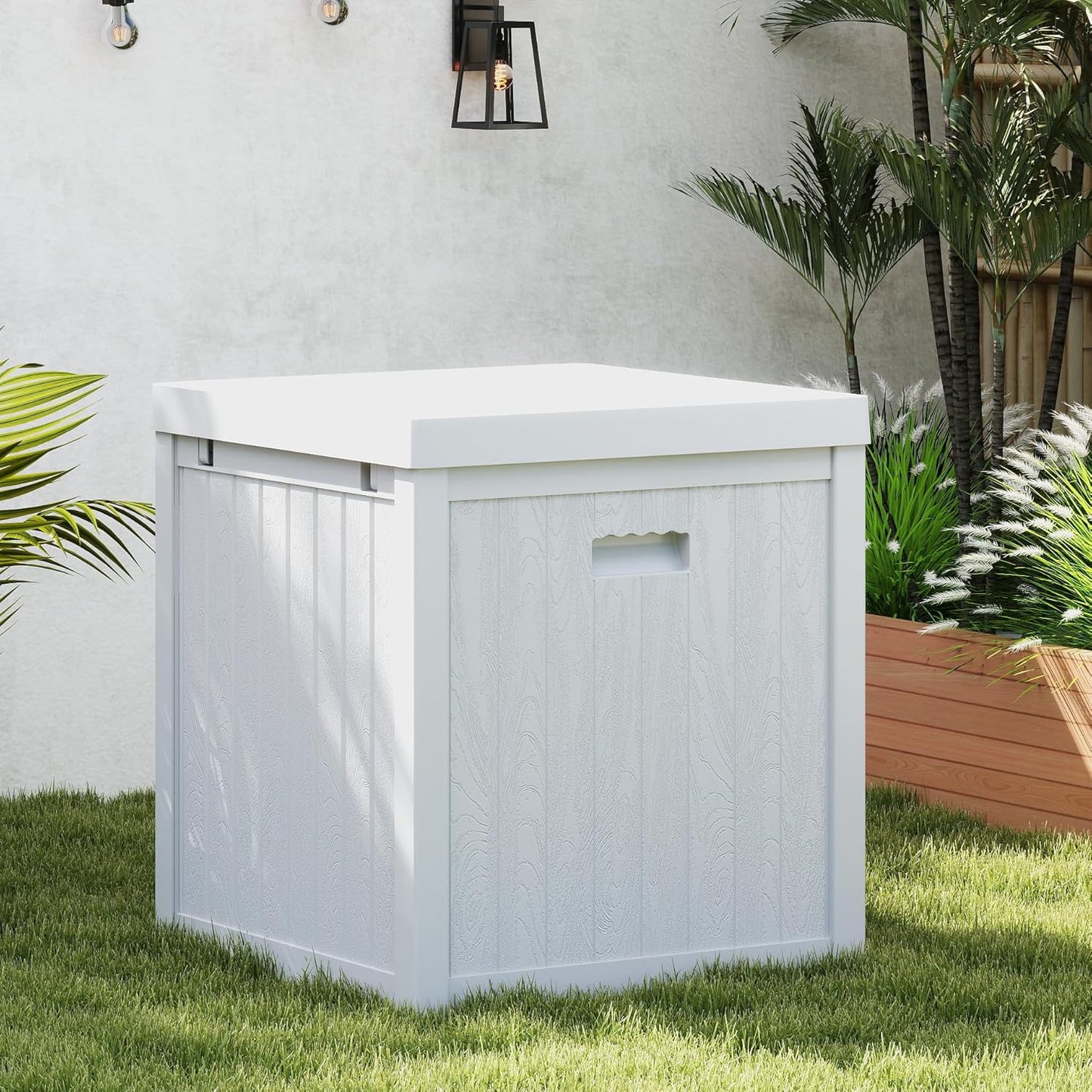 51 Gallon Resin Deck Box, Outdoor Storage Box Waterproof for Patio, Garden, Pool, and Deck, Storage Solution for Cushions, Tools, Delivery Packages, White