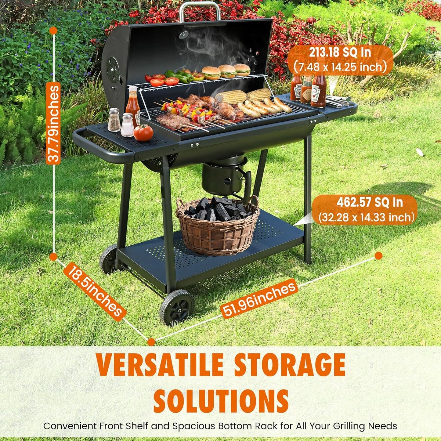 Realcook BBQ Barrel Charcoal Grill: Spacious Premium Outdoor Barbecue Grills with Side Tables - Perfect for Outdoor Cooking Backyard Grilling Patio Tailgating Camping Picnic and Party