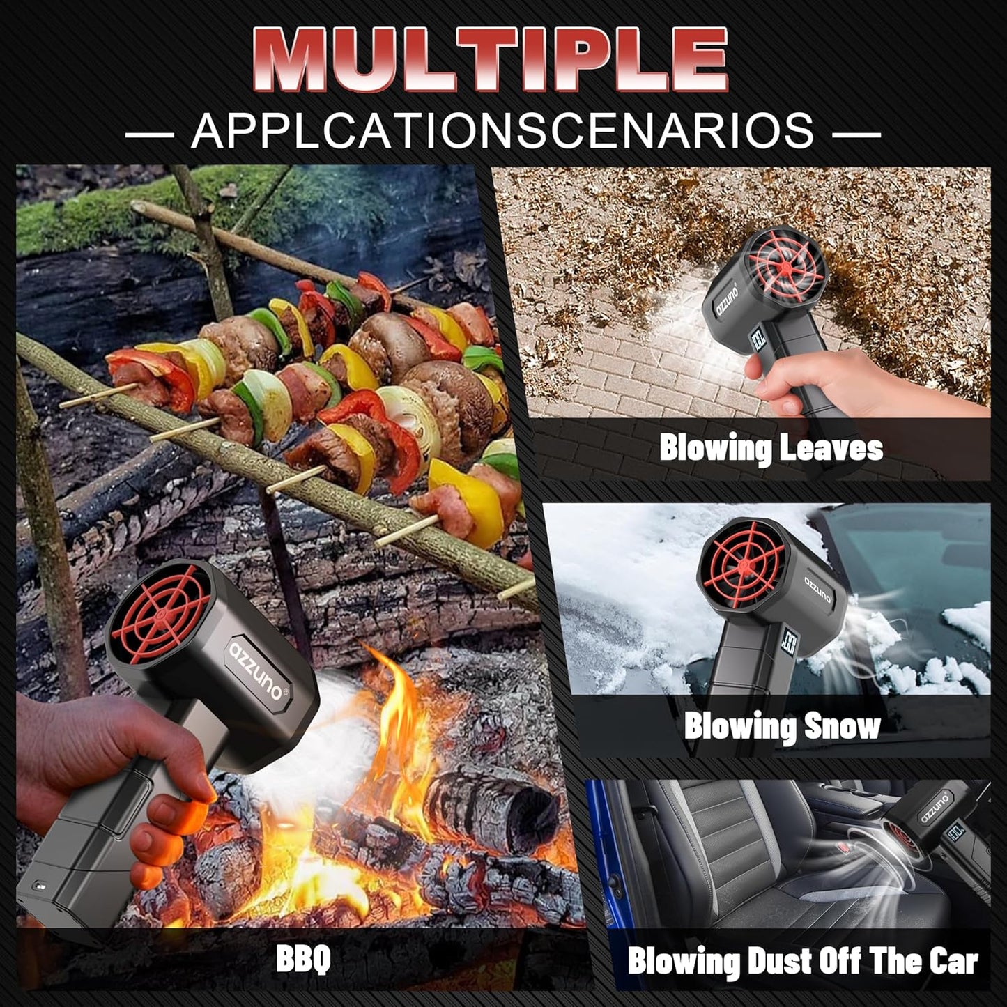 AZZUNO Turbo Dryer Blower for Car, Car Dryer Air Blower, 4 Speeds, 1400G Instant Thrust, 64mm Turbo Fan for Yard Cleaning, Snow Blowing, Leaf Blowing, Car Drying