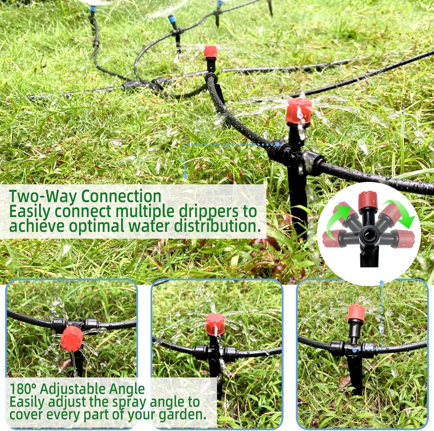 20PCS Push-to-Fit Drip Irrigation Emitters for 1/4 inch Irrigation Tubing, Two-Way Connection Adjustable Drip Emitter Sprayer with Stake, Irrigation Dripper Sprinklers for Drip Irrigation System