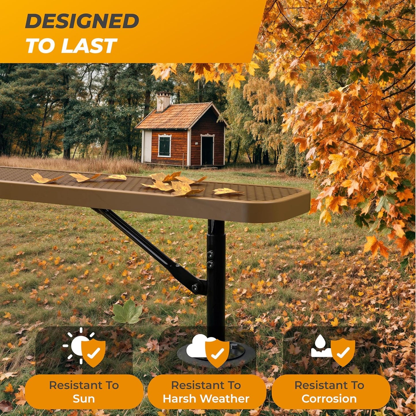 Heavy-Duty Outdoor Metal Bench, Thermoplastic-Coated, Surface, Weatherproof, Commercial-Grade for Parks, Gardens, Patios, Stores & More (6 Ft - Surface, Brown)