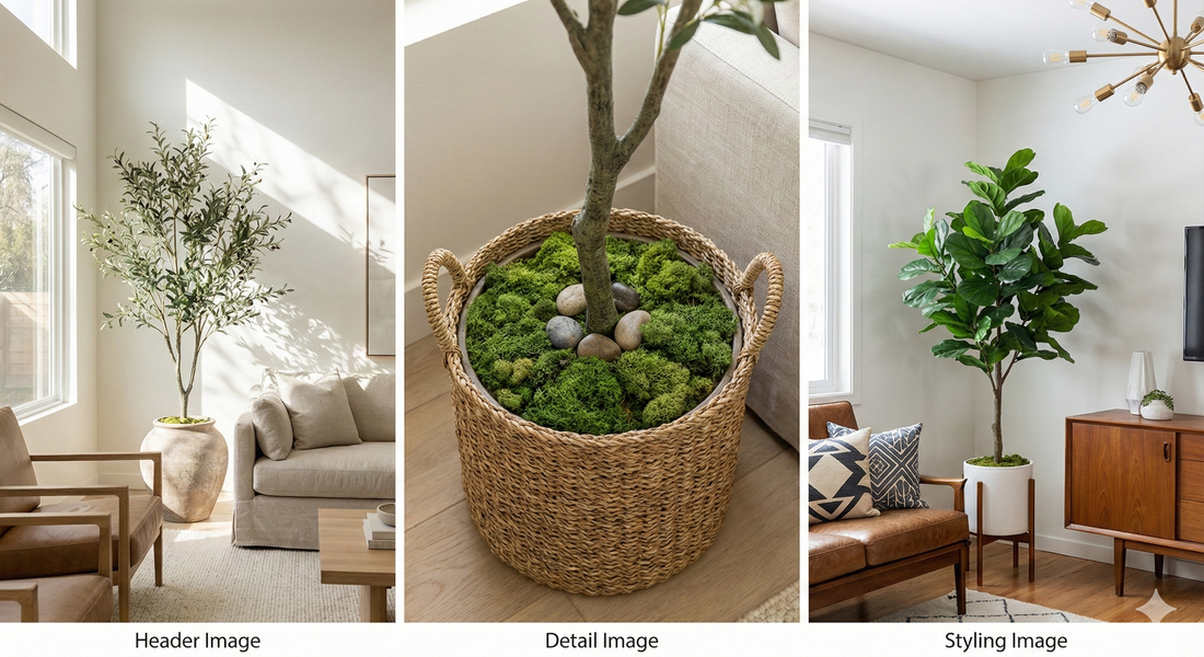 The Statement Piece: How to Style Large Faux Trees (Olive, Ficus, Monstera) in Your Living Room