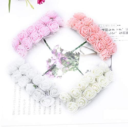 Mini Fake Rose Flower Heads 144pcs Mini Wreaths Artificial Rose Flower DIY for Wedding Bouquets Centerpieces,Wedding Scrapbooking Decoration Rose Fake Flower(Bottom add Gauze) Beige