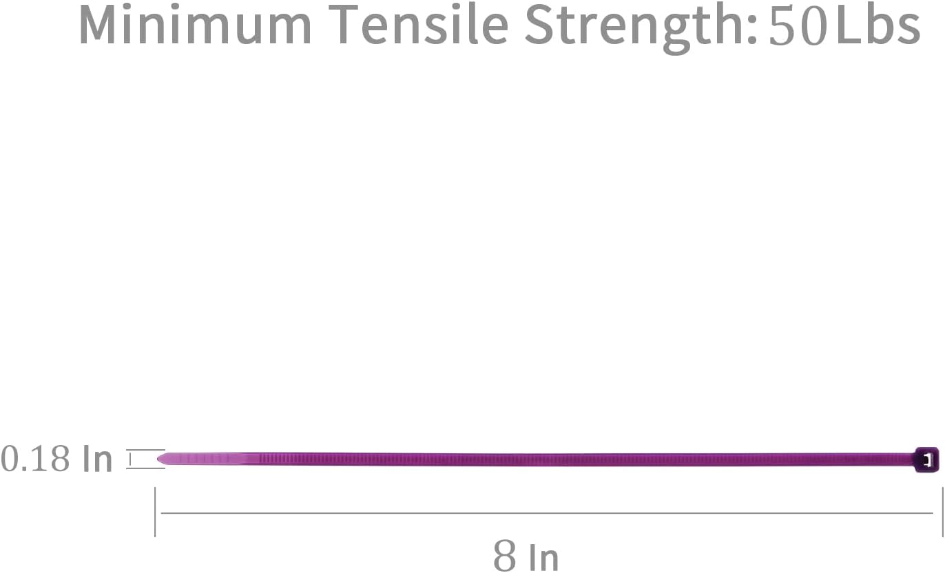 XINGO 100PCS Cable Zip Ties Heavy Duty, Premium Nylon Plastic Wire Ties with 50 Pounds Tensile Strength, Self-Locking Black Nylon Zip Ties for Indoor and Outdoor (8 inch, Purple)