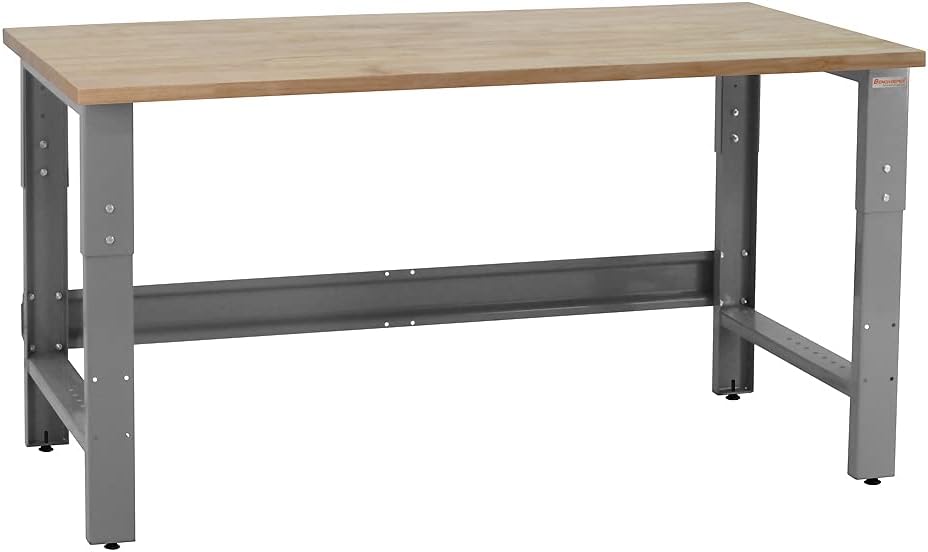 Table & Workbench: 1" Thick Solid Wood Oiled Butcher Block Top, Height Adjustable 24" D x 48" L x 30" - 36" H - by BenchPro