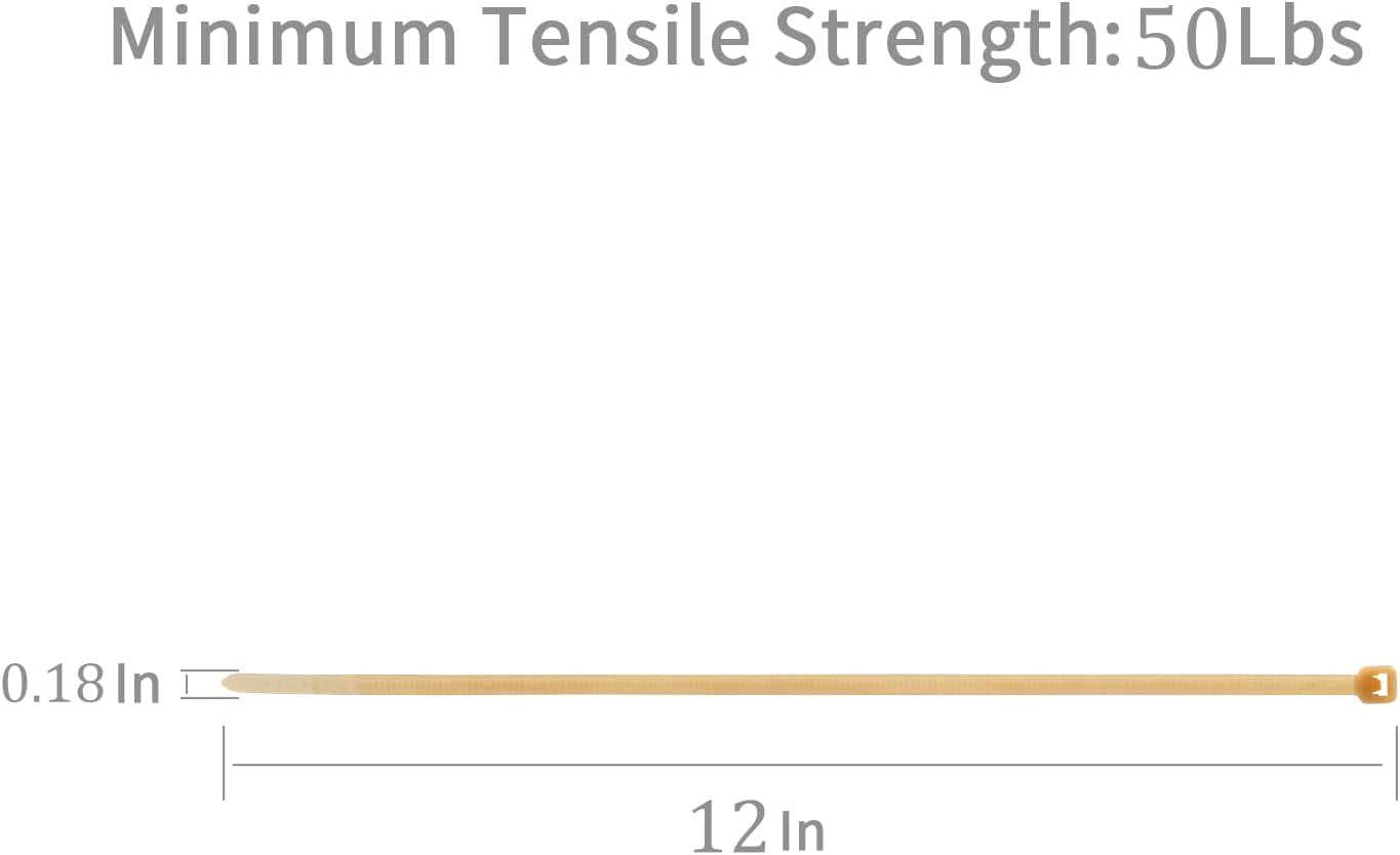 XINGO 100PCS Cable Zip Ties Heavy Duty, Premium Nylon Plastic Wire Ties with 50 Pounds Tensile Strength, Self-Locking Black Nylon Zip Ties for Indoor and Outdoor (12 inch, Gold)