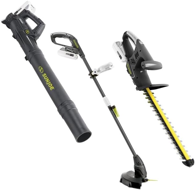 Sun Joe 24V IONMAX Cordless Leaf Blower, Grass and Hedge Trimmer Outdoor Garden Combo Power Tool Kit with Batteries and Charger, 24V-GT4MAX-LTE