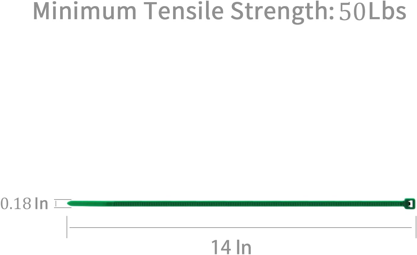 XINGO 100PCS Cable Zip Ties Heavy Duty, Premium Nylon Plastic Wire Ties with 50 Pounds Tensile Strength, Self-Locking Black Nylon Zip Ties for Indoor and Outdoor (14 inch, Dark Green)