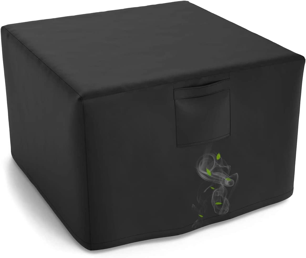 WLEAFJ Fire Pit Cover Square, Fits for 28-32 Inch Gas Fire Table, Heavy Duty Oxford Fabric Outdoor Fireplace Cover, Waterproof Rectangle Firepit Cover, 32 x 32 x 24 Inch, Black