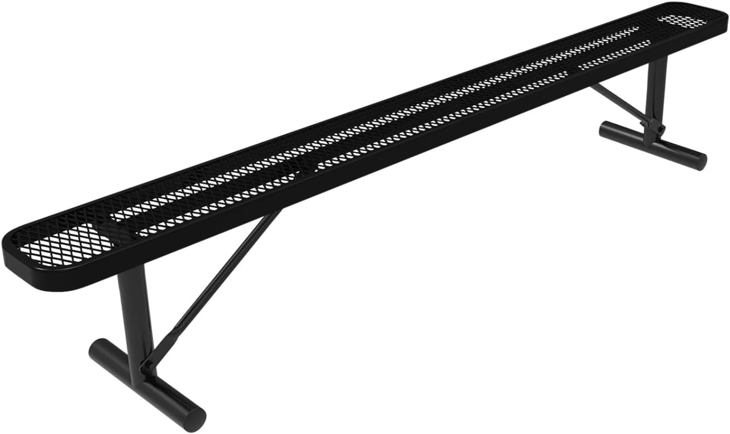 Heavy-Duty Portable Outdoor Bench Thermoplastic Coated, Expanded Metal, Commercial-Grade Seating, Made in America (Portable Without Back, 8 Ft, Textured Black)