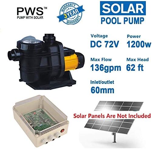PWS Solar Powered Swimming Pool Pump, 72VDC, 1.6HP, 62ft, 136GPM, Solar Water Pump with MPPT Controller, Suitable for Salt Water, JP31-19/1200