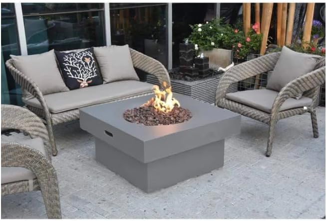 AMS Fireplace | Modeno Branford Package | Light Gray Liquid Propane Gas Fire Pit Table for Outside Patio Bundle with Tank Cover, Wind Guard & SS Burner Lid | Free Ice Bucket & Rubber Mat