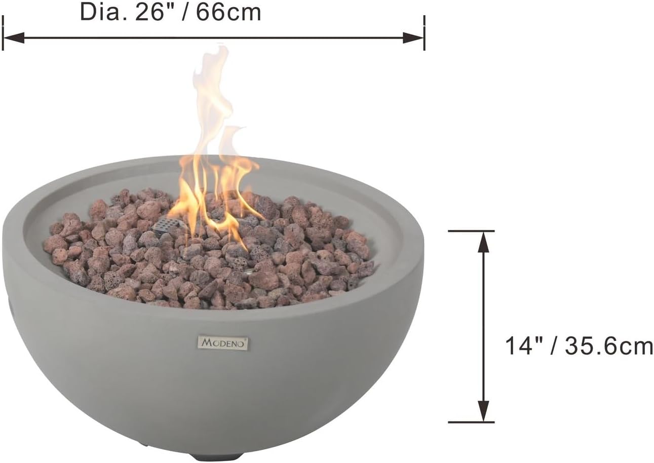 AMS Fireplace | Modeno Nantucket Package | Light Gray Liquid Propane Gas Fire Pit Table for Outside Patio Bundle with Tank Cover and SS Burner Lid | Free Ice Bucket