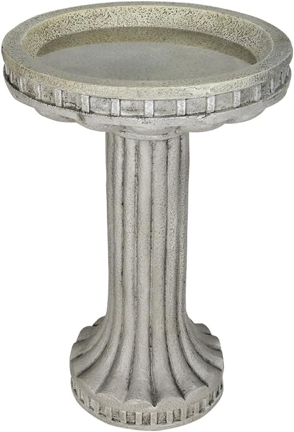 24 Inch Height Outdoor Bird Bath - Fibre Reinforced Concrete Large Bird Bath Stylish with Modern Pedestal for Garden, Patio, Backyard, Lawn - 16”W X 24”H Contemporary Birdbaths & Supports