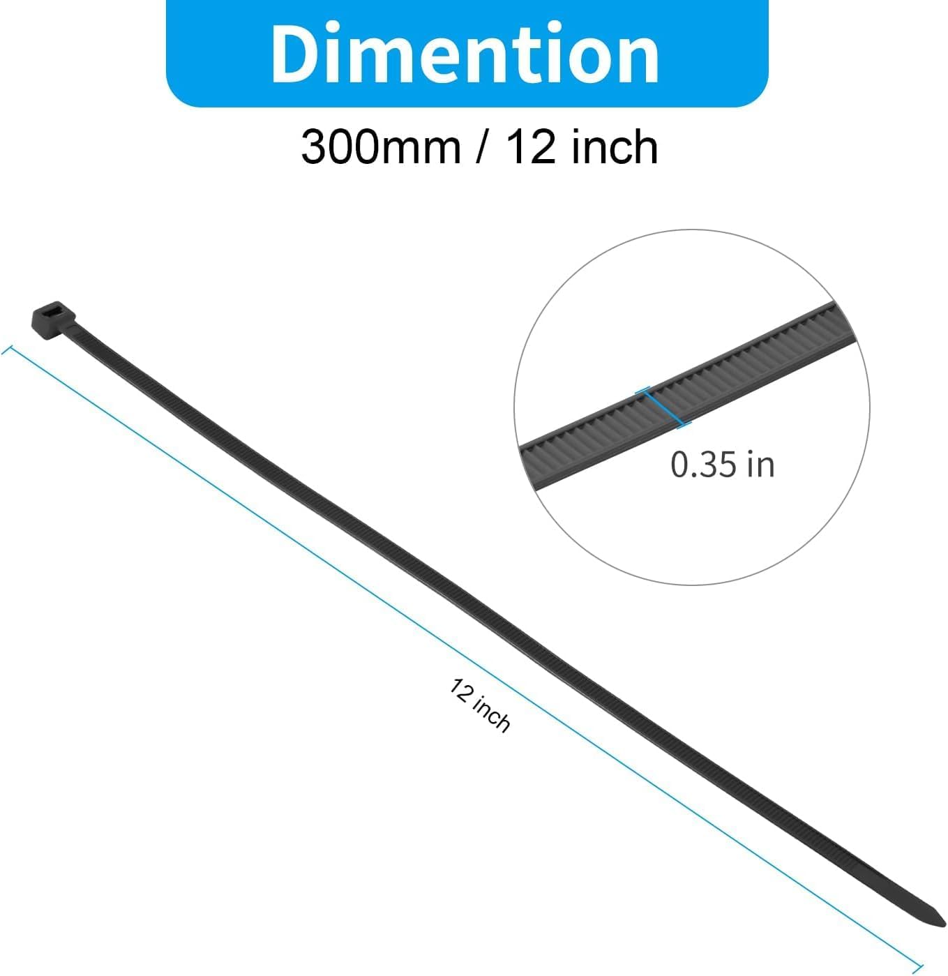 XINGO 12 Inch Black Large Zip Ties Heavy Duty 500 Pack, 200 LBS Ultra Strong Plastic Wire Ties, Large Cable Ties Extra Long Tie Wraps, Indoor and Outdoor UV Resistant