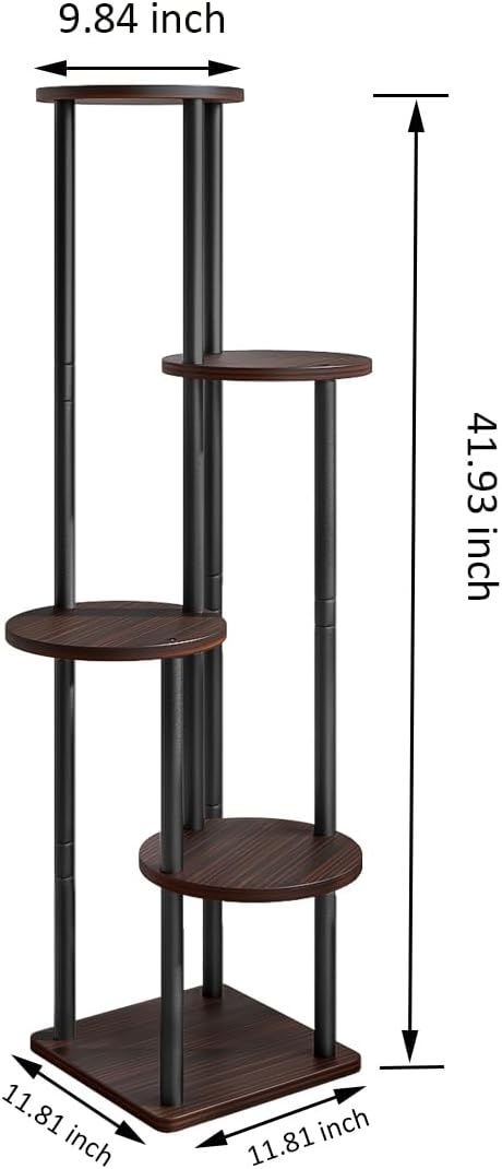 AZERPIAN Plant Stand Indoor 5 Tier Metal Plant Shelf for Multiple Plants Corner Tall Flower Holders for Living Room Balcony Bedroom Patio Garden (Black Oak, 5 Tier)