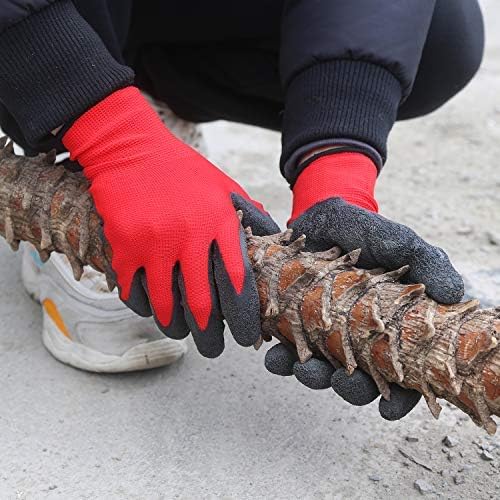 Evridwear Crinkle Latex Rubber Hand Coated Safety Work Gloves for Men Women General Multi Use Construction Warehouse Gardening Assembly Landscaping (M-Size) Red 120 Pairs Pack