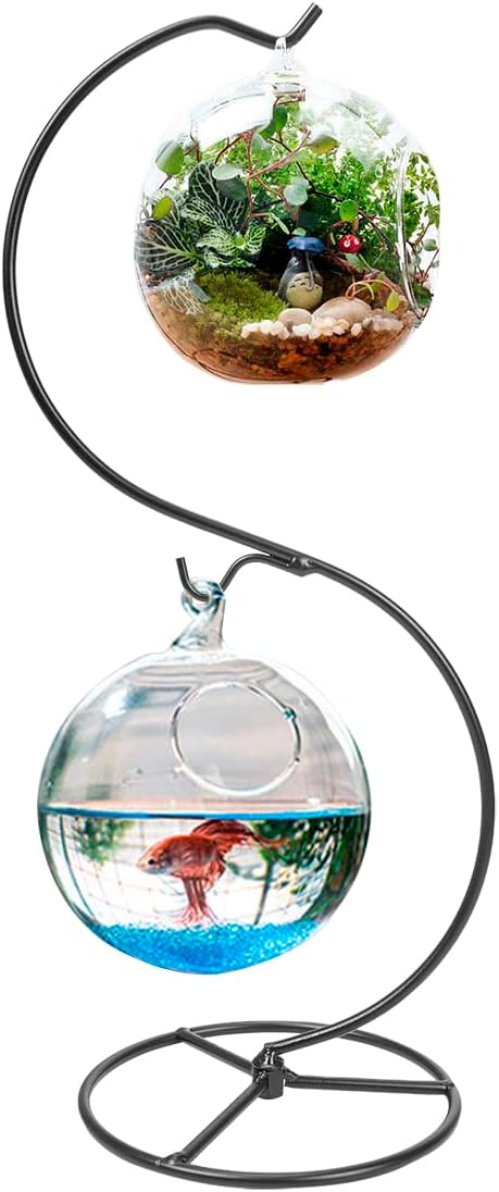 Hanging Stand Iron S-Shape Display Stand for Planter Terrarium Witch Ball Christmas Ornament (Black, 3 Levels)